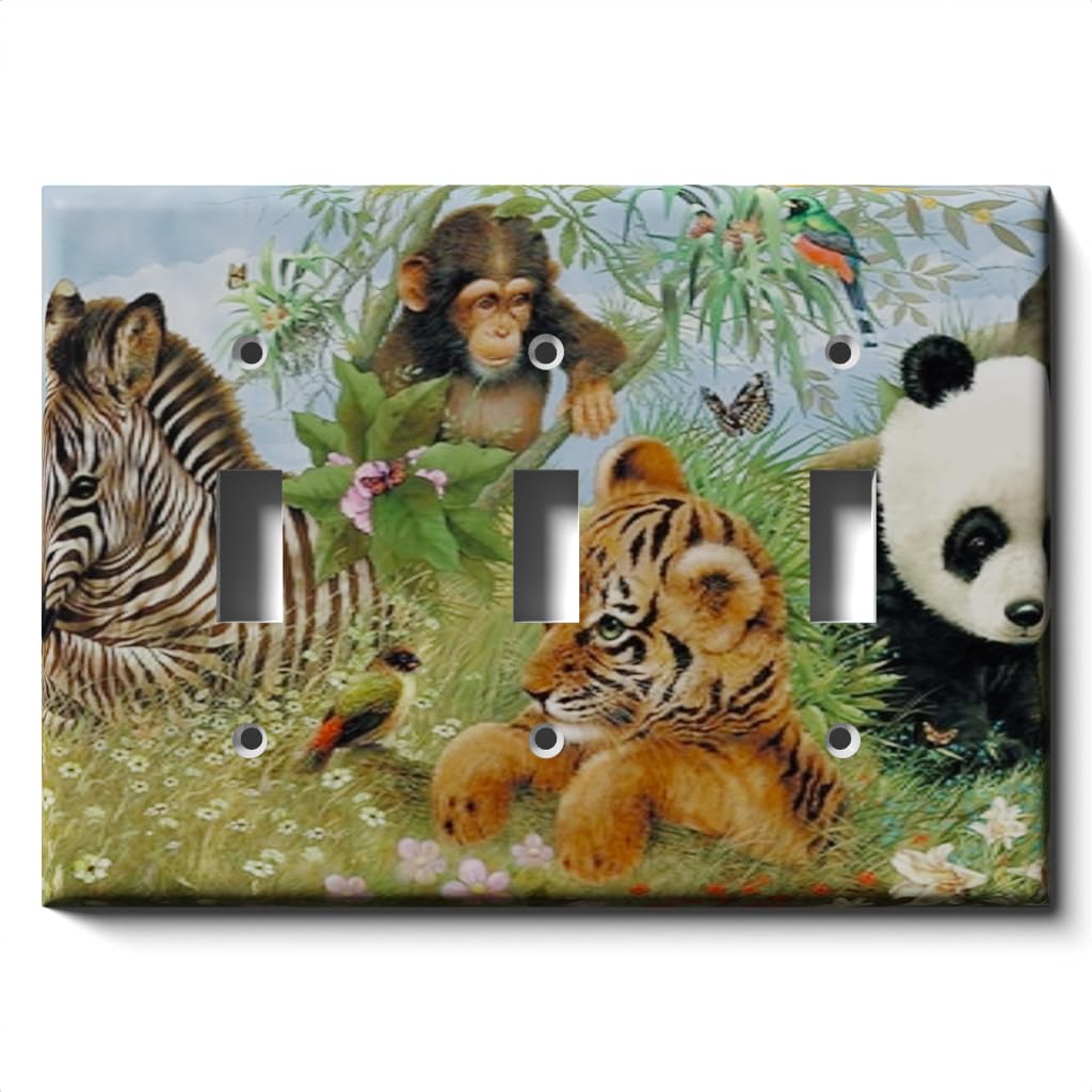 Panda & Friends Decorative Light Switch Cover - Triple Toggle Wall Plate for Kids Room, Nursery & Playroom - Cute Animal Themed Switch Plate