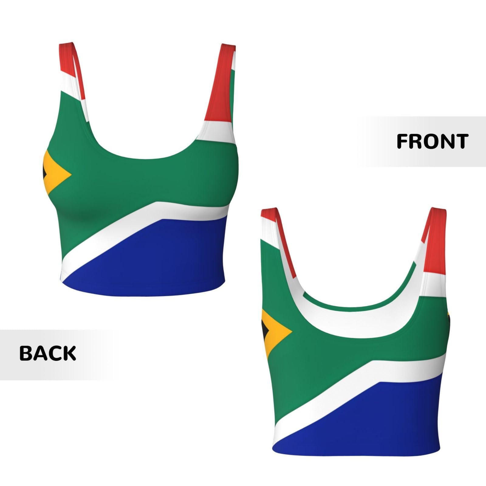 Breathable Women's Sports Bra - Elastic Yoga Tank Top with South Africa Flag Pattern - Perfect for Gym, Running & Workouts