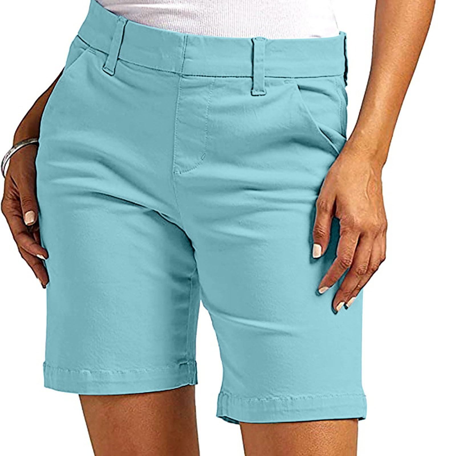 Y2K Stretchy Women's High Waisted Bermuda Shorts - Casual Summer Wear