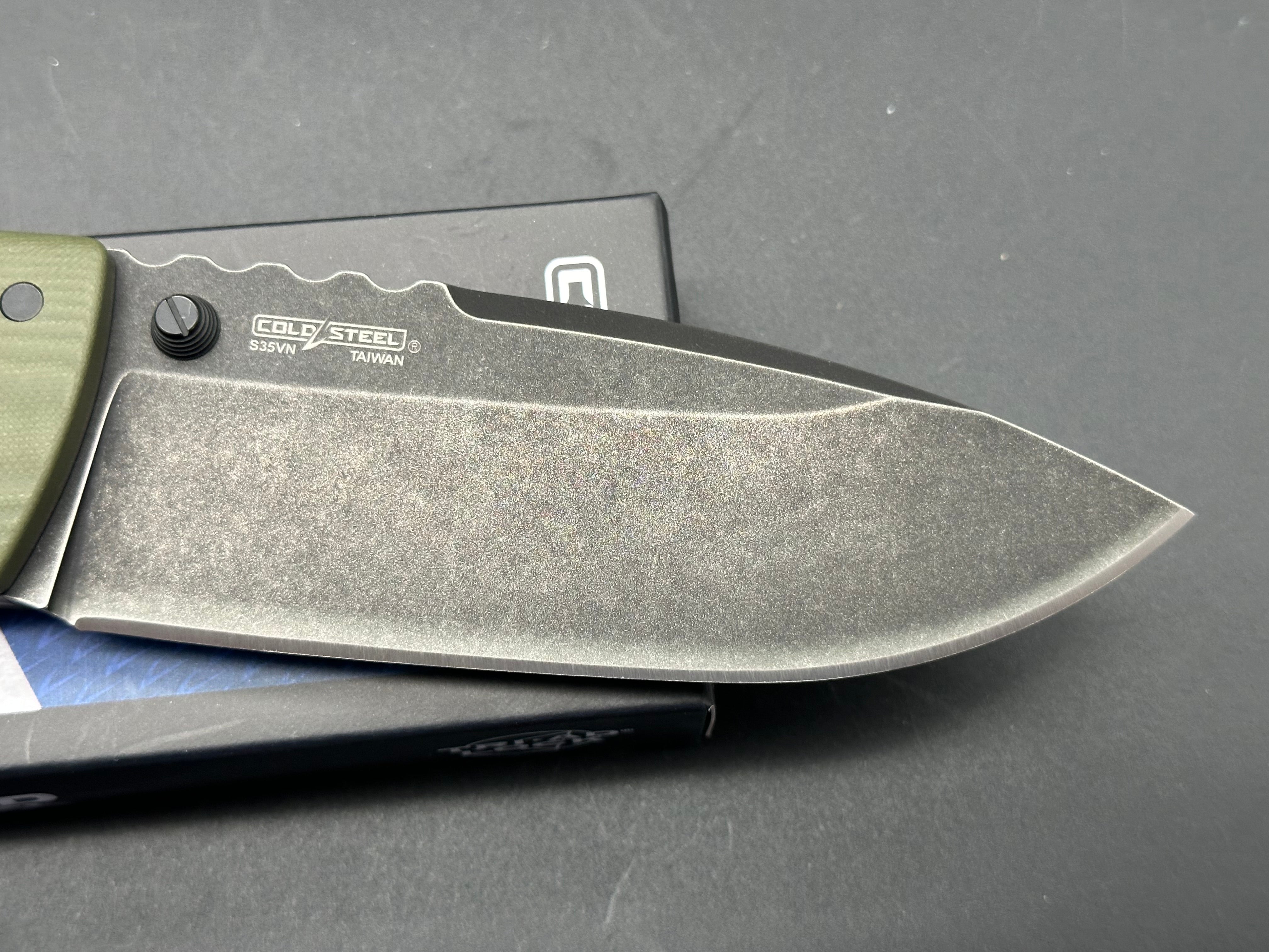Cold Steel 5 Max Lockback Folding Knife - OD Green G10 Handle, S35VN Steel Plain Edge, Black Stonewash Finish - EDC, Outdoor, Camping, Survival, Tactical Use
