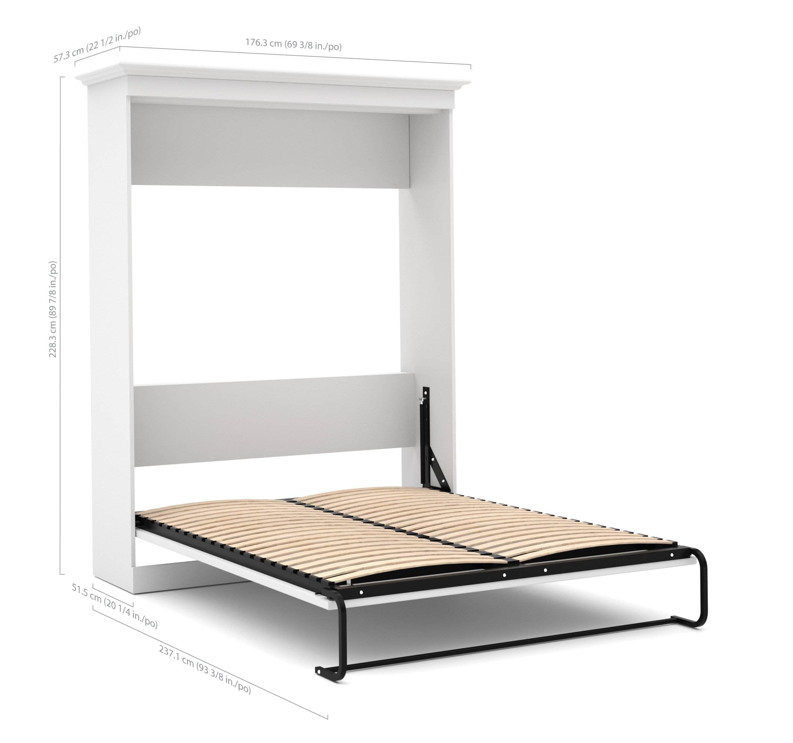 Versatile Queen Murphy Wall Bed with 1 Storage Unit & Door (92 Inch) - Space Saving Fold Down Bed for Small Apartments, Guest Rooms & Home Offices - White