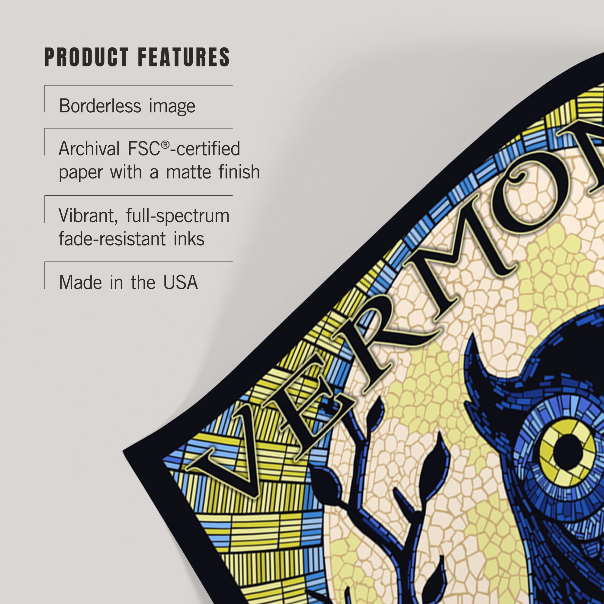 Lantern Press 16x24 Inch Giclee Art Print - Vermont Owl Mosaic Wall Decor - Perfect for Living Room, Bedroom & Office