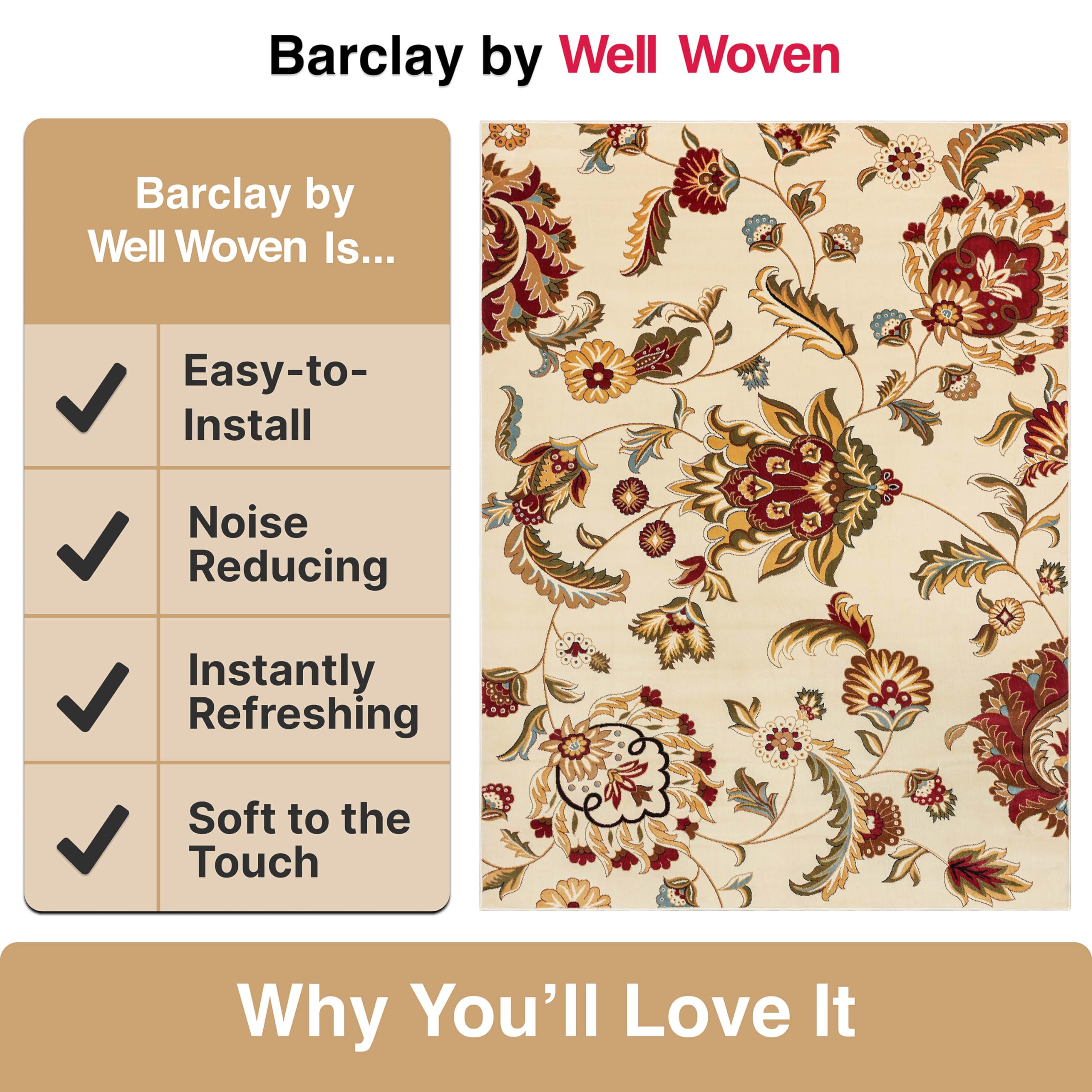 Well Woven Barclay Collection Ashley Oriental Ivory 8x10 Area Rug - Soft Modern Boho Rug for Living Room, Bedroom, Dining Room - Perfect for Home Decor, Apartment & Office Spaces