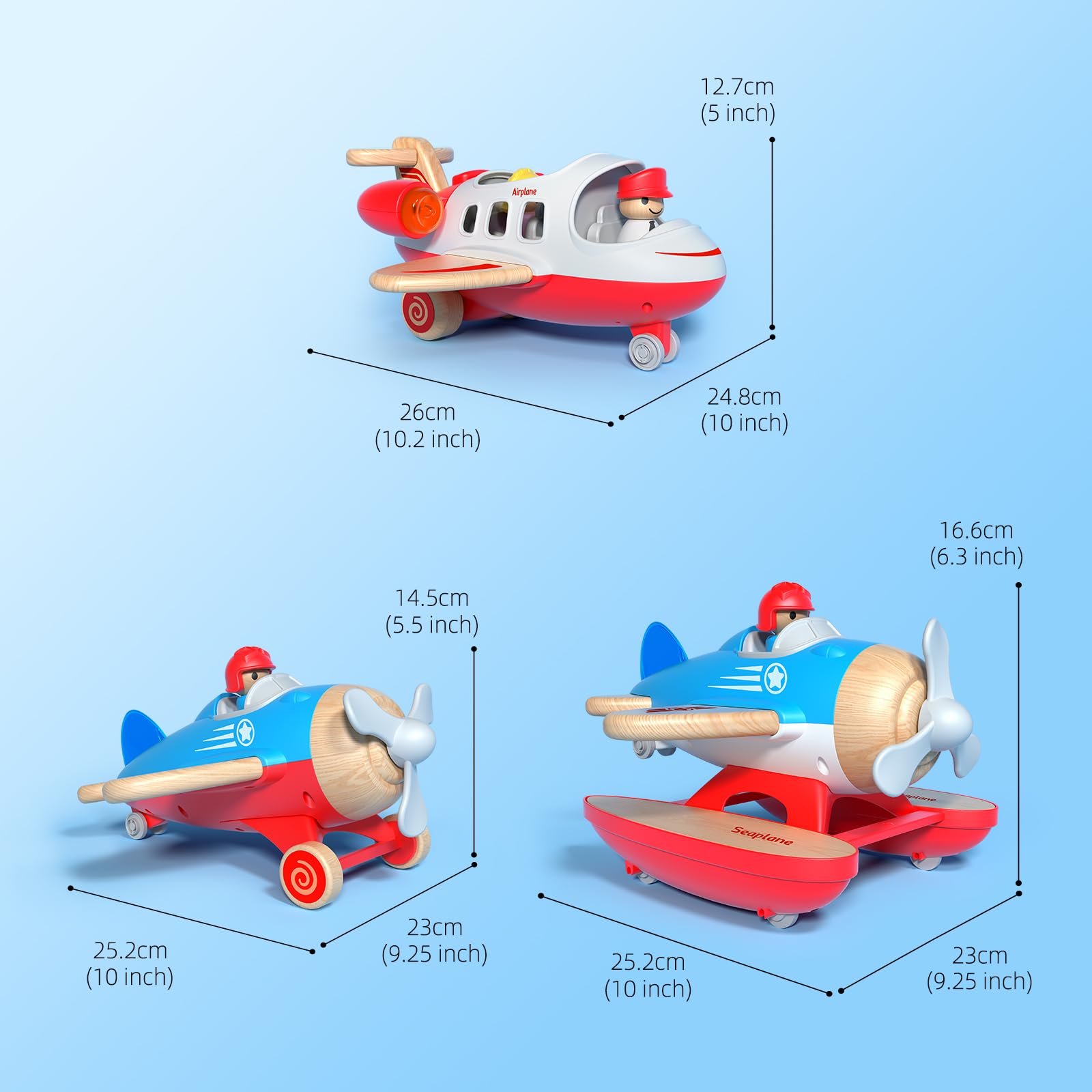 Wooden Airplane Toy for Kids - Educational Aviation Learning Toy with Sound & Light Effects, Wooden Truck Vehicle for Boys & Girls Ages 18 Months to 5 Years - Perfect for Pretend Play, STEM Learning & Birthday Gifts
