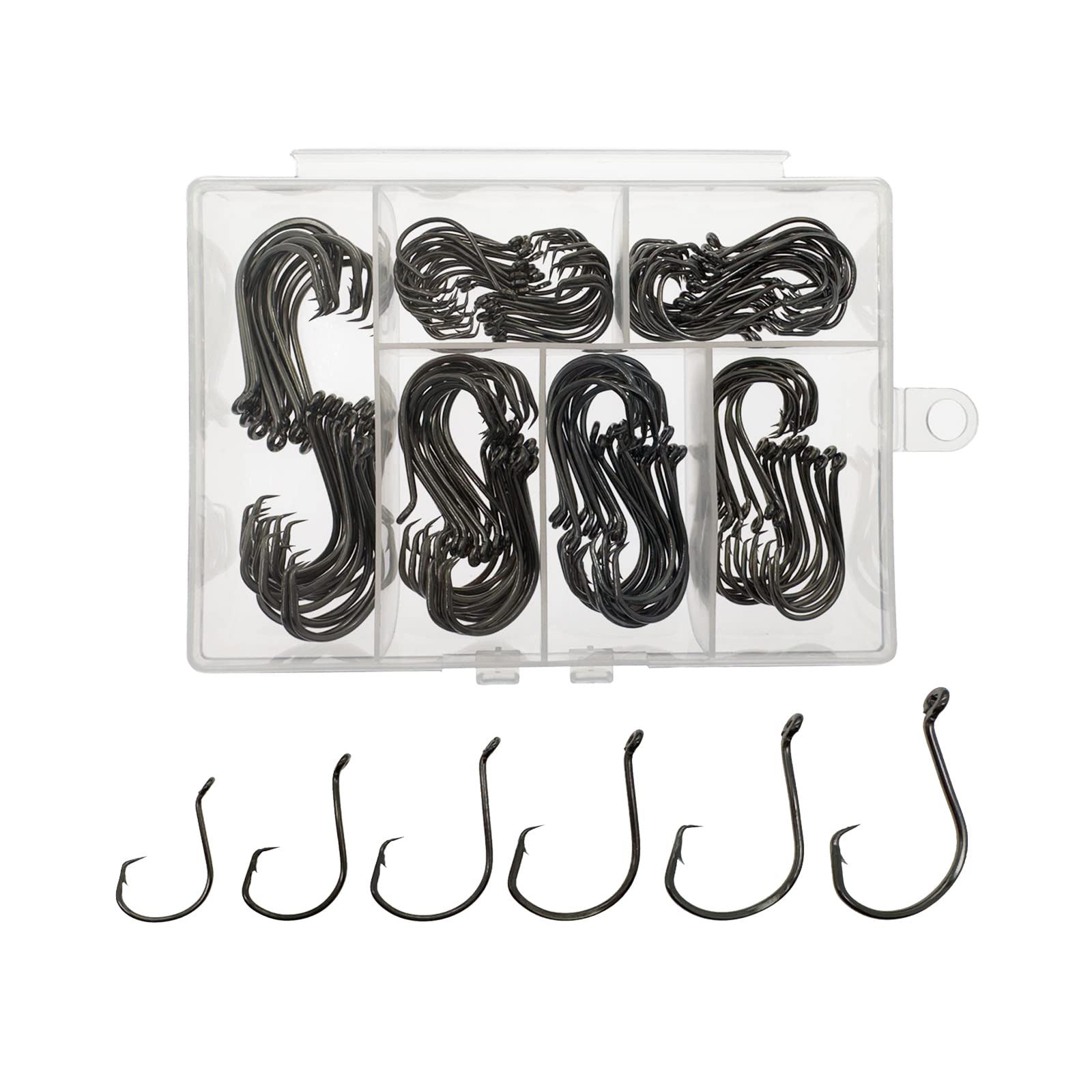 150pcs Saltwater Circle Fishing Hooks - 6 Sizes Octopus & Catfish Hooks, High Carbon Steel with Portable Plastic Box - Perfect for Deep Sea Fishing, Surf Casting & Freshwater Angling