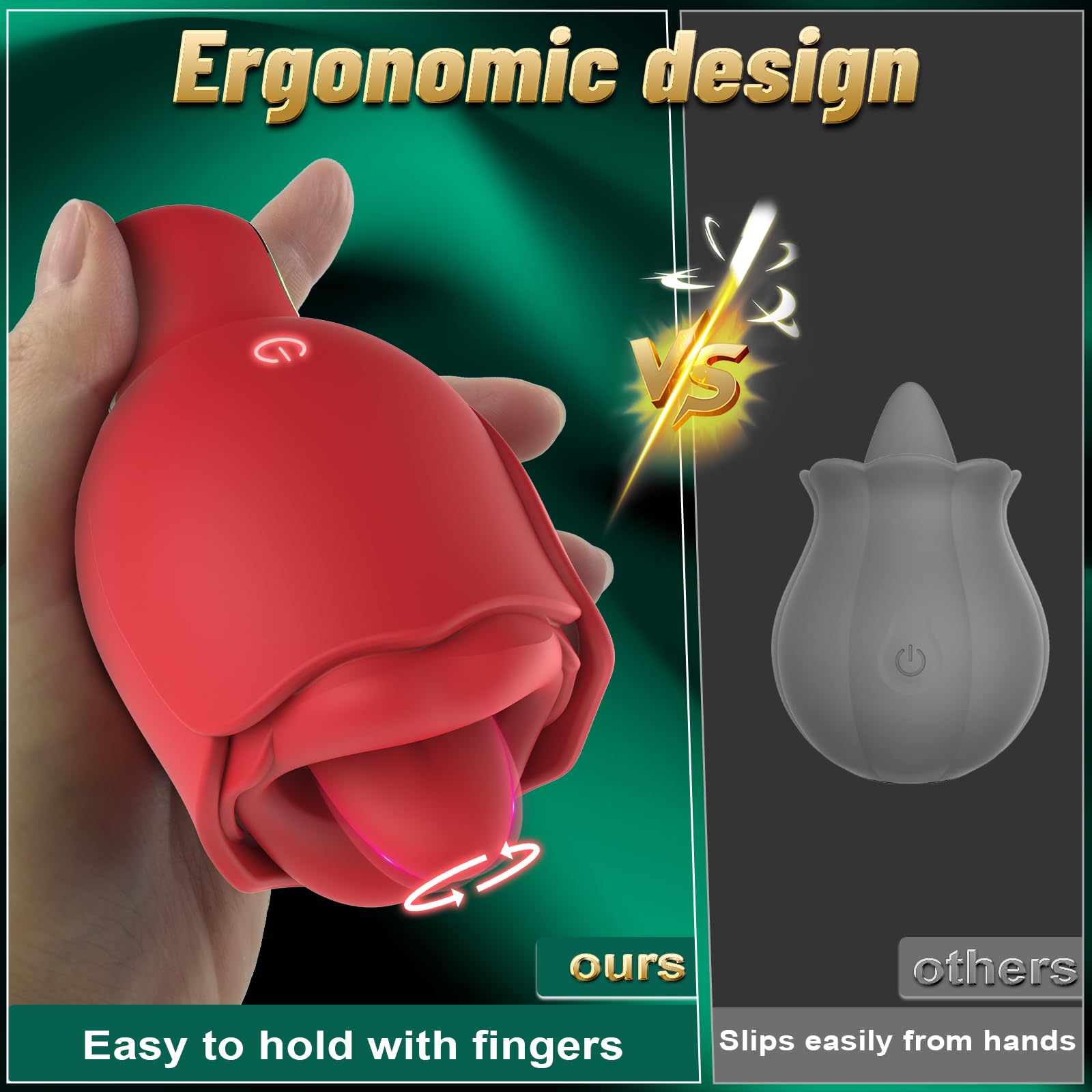 Rose Vibrator for Women - 360° Rotating Licking Tongue Clitoral Stimulator with 8 Vibration Modes & Ergonomic Handle | Adult Sex Toy for Solo Play, Couples Play & Sensual Massage