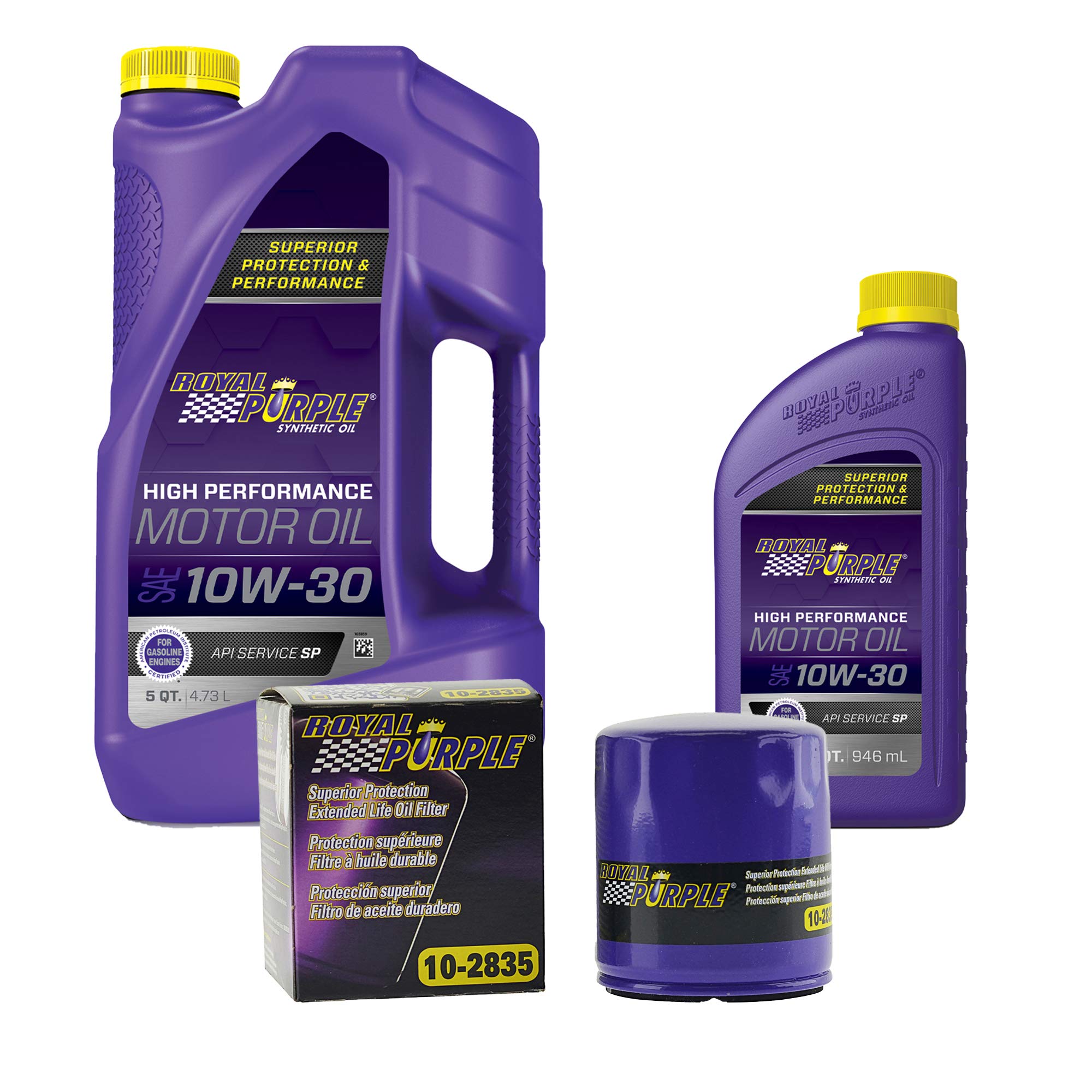 Royal Purple SAE 10W-30 Full Synthetic Motor Oil - 6 Quart Bottle with Extended Life Premium Oil Filter 10-2835 | High Performance Engine Protection for Cars, Trucks & SUVs