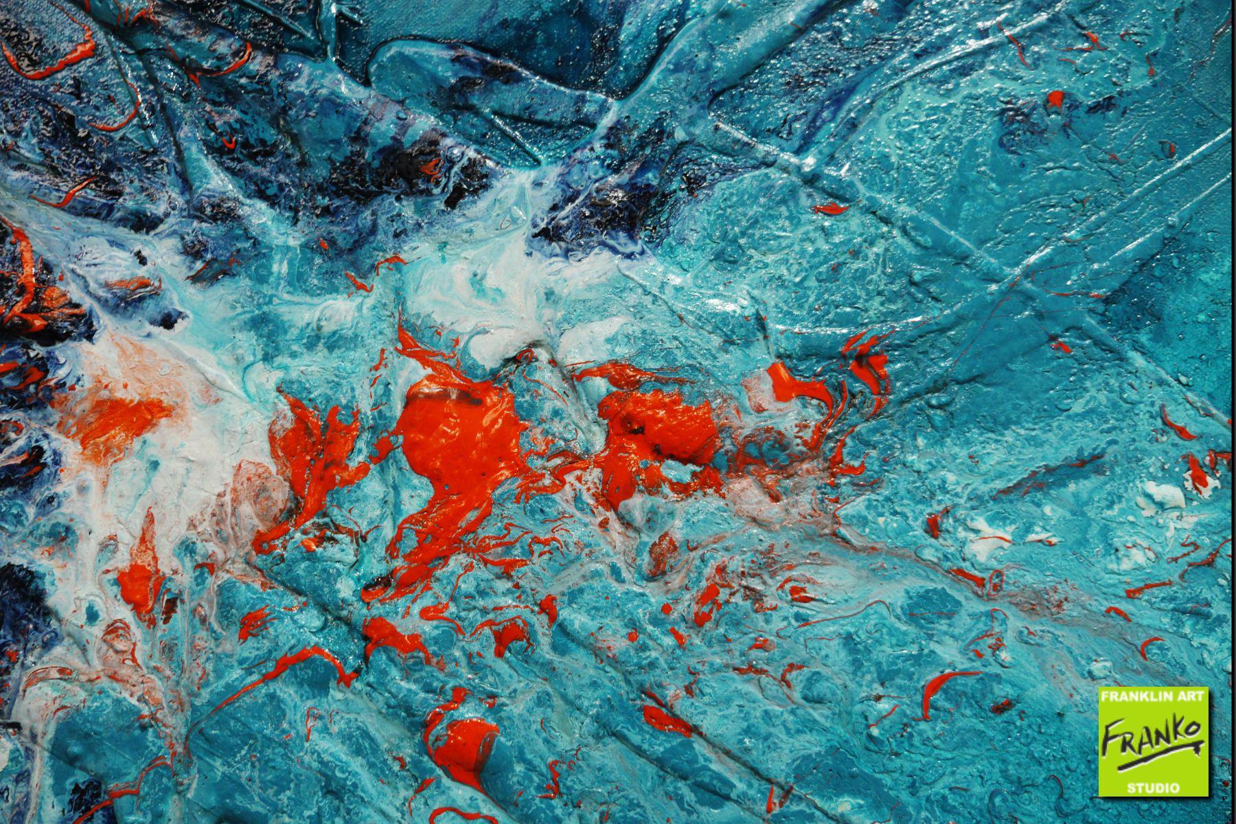 Blue and Orange Abstract Textured Painting - 200cm x 80cm Large Wall Art for Living Room, Bedroom Decor | Jelly Candy Inspired Modern Canvas Artwork