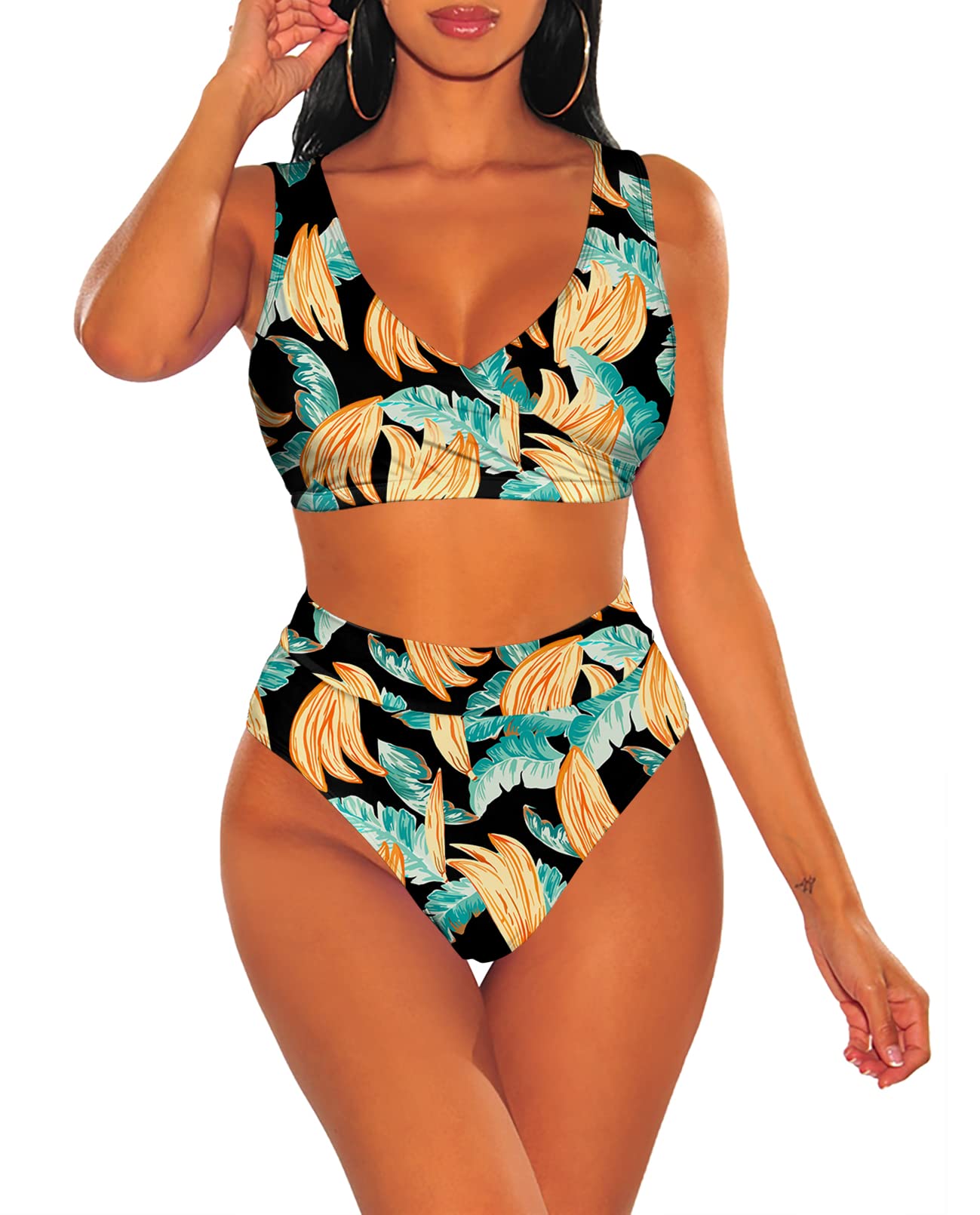 Sovoyontee Women's High Waisted Bikini Set - 2 Piece Bathing Suit with Tummy Control for Beach, Pool & Summer Vacations