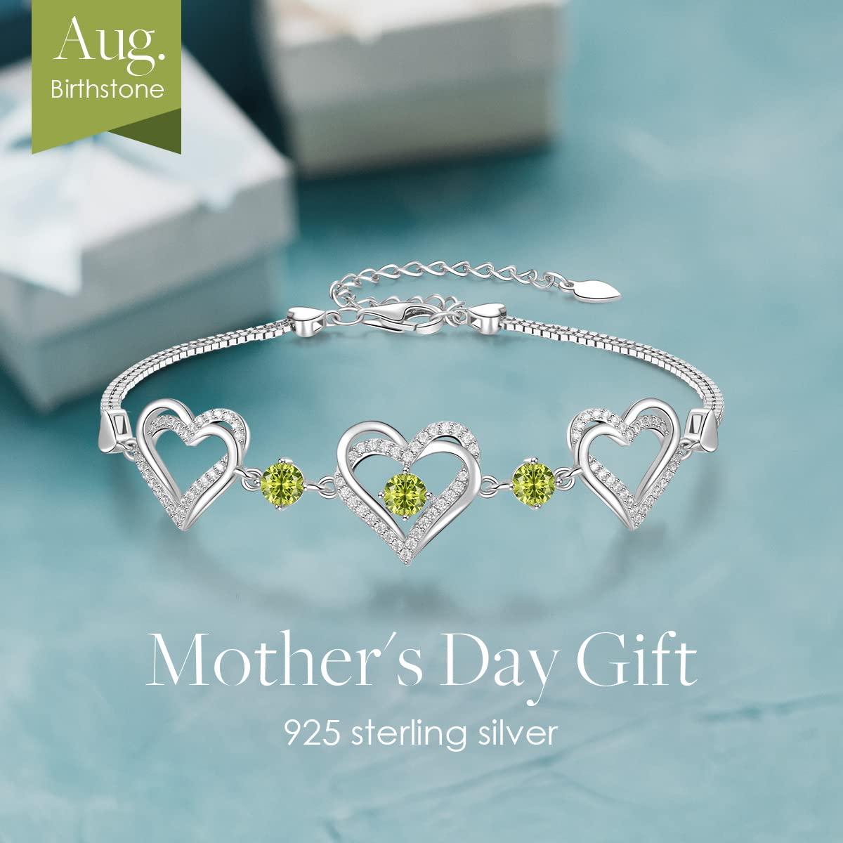 Forever Love Heart Charm Link Bracelet for Women - 925 Sterling Silver Birthstone Bracelet | Mother's Day, Anniversary, Christmas & Birthday Gift for Women, Wife & Girlfriend | Perfect for Romantic Occasions, Date Nights & Special Celebrations