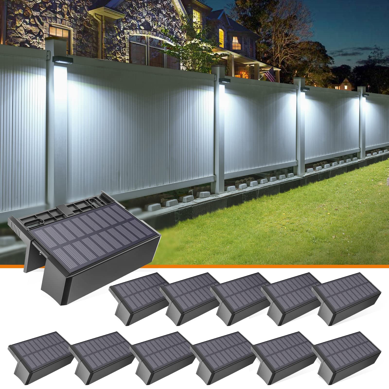 VOLISUN 12-Pack Solar Deck Lights Outdoor - Waterproof LED Step Lights for Fence, Deck, Railing, Wall & Stairs - 1800mAh Battery with Long Lighting Time (Warm White & Cool White) | Perfect for Garden, Pathway, Patio & Backyard Lighting