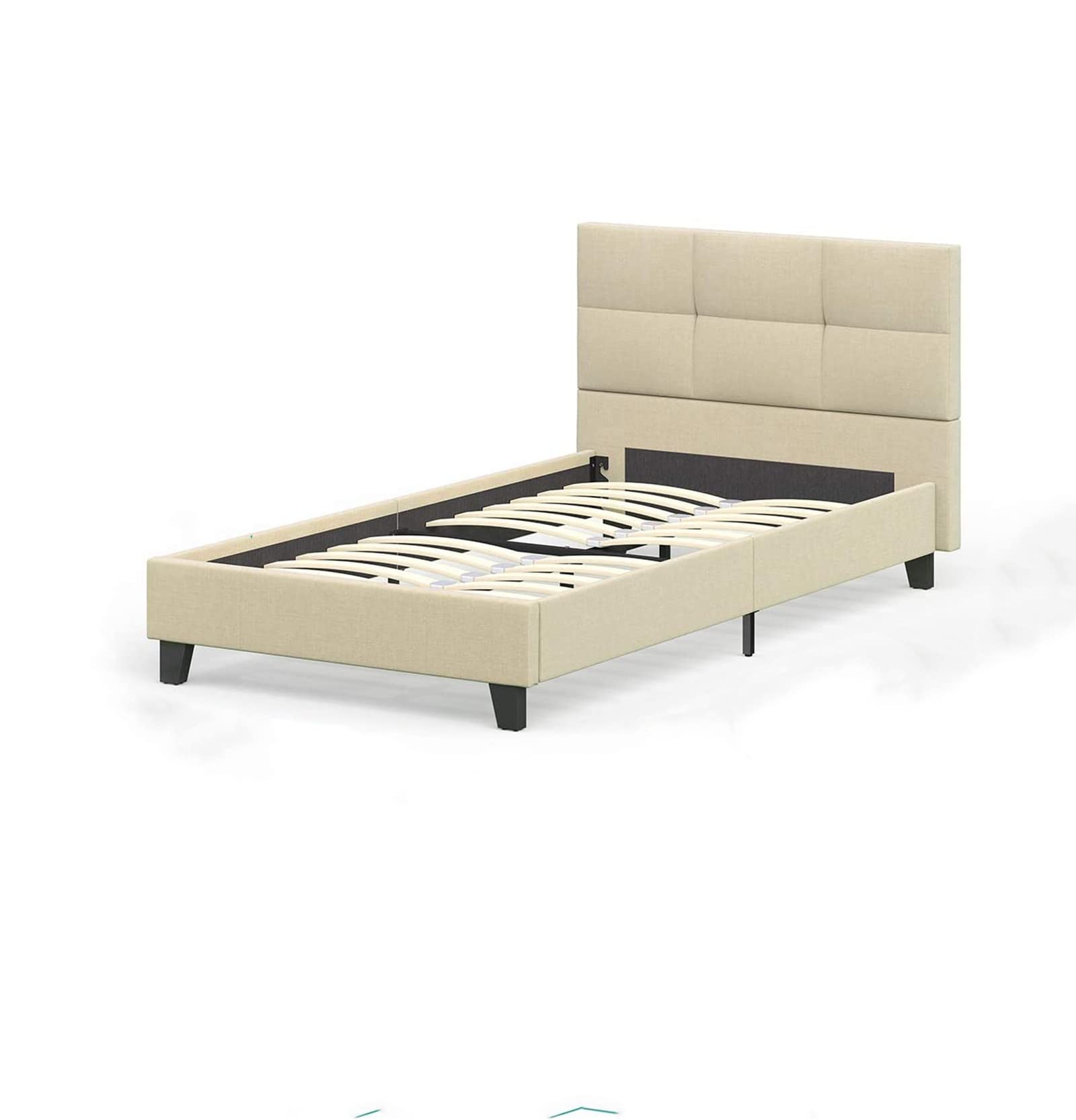 Tesmala Upholstered Linen Queen Size Platform Bed with Metal Frame & Tufted Headboard - No Box Spring Needed, Beige - Perfect for Boys Bedroom, Guest Room or Modern Home Decor