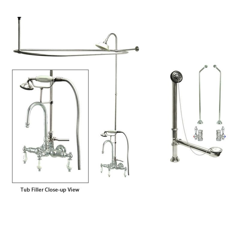 Chrome Clawfoot Tub Faucet Shower Kit with Enclosure & Curtain Rod 10T1CTS - Vintage Style Bathroom Fixture for Freestanding Bathtubs