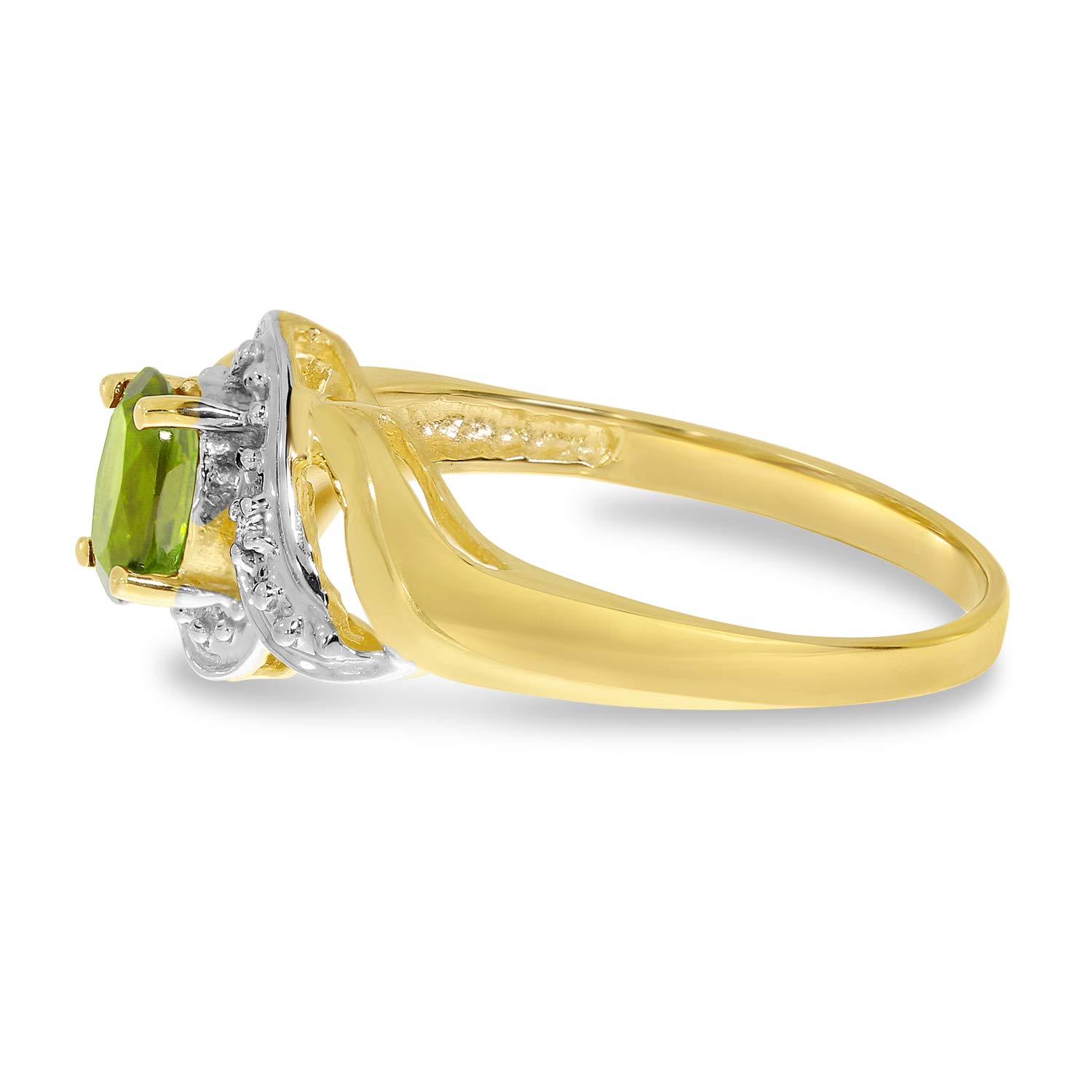 14K Yellow Gold Oval Peridot and Diamond Swirl Ring – Elegant Birthstone Jewelry for Women, Perfect for Anniversary, Engagement, and Special Occasion Gifts