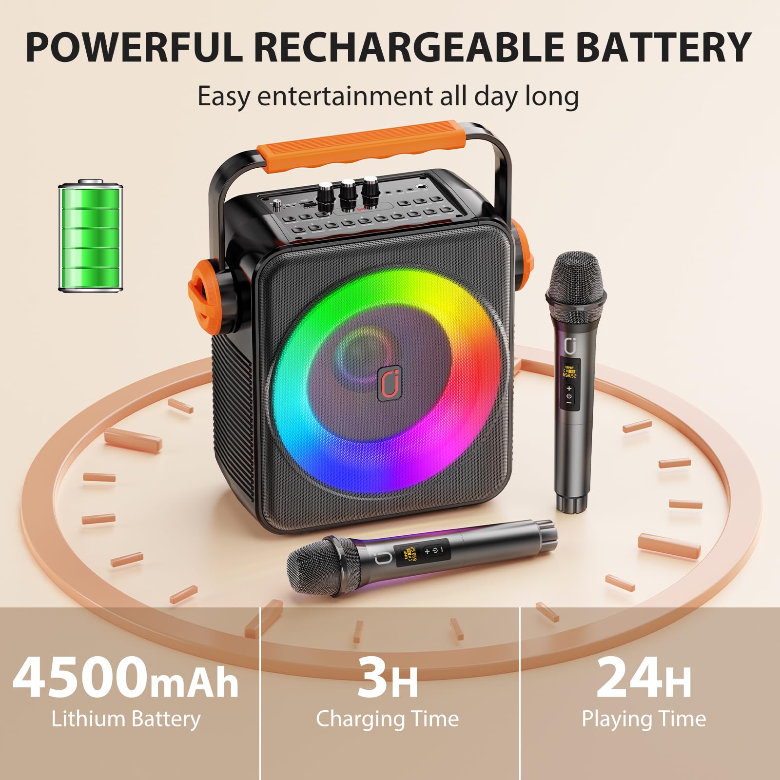 Portable Bluetooth 5.3 Karaoke Machine with 6.5