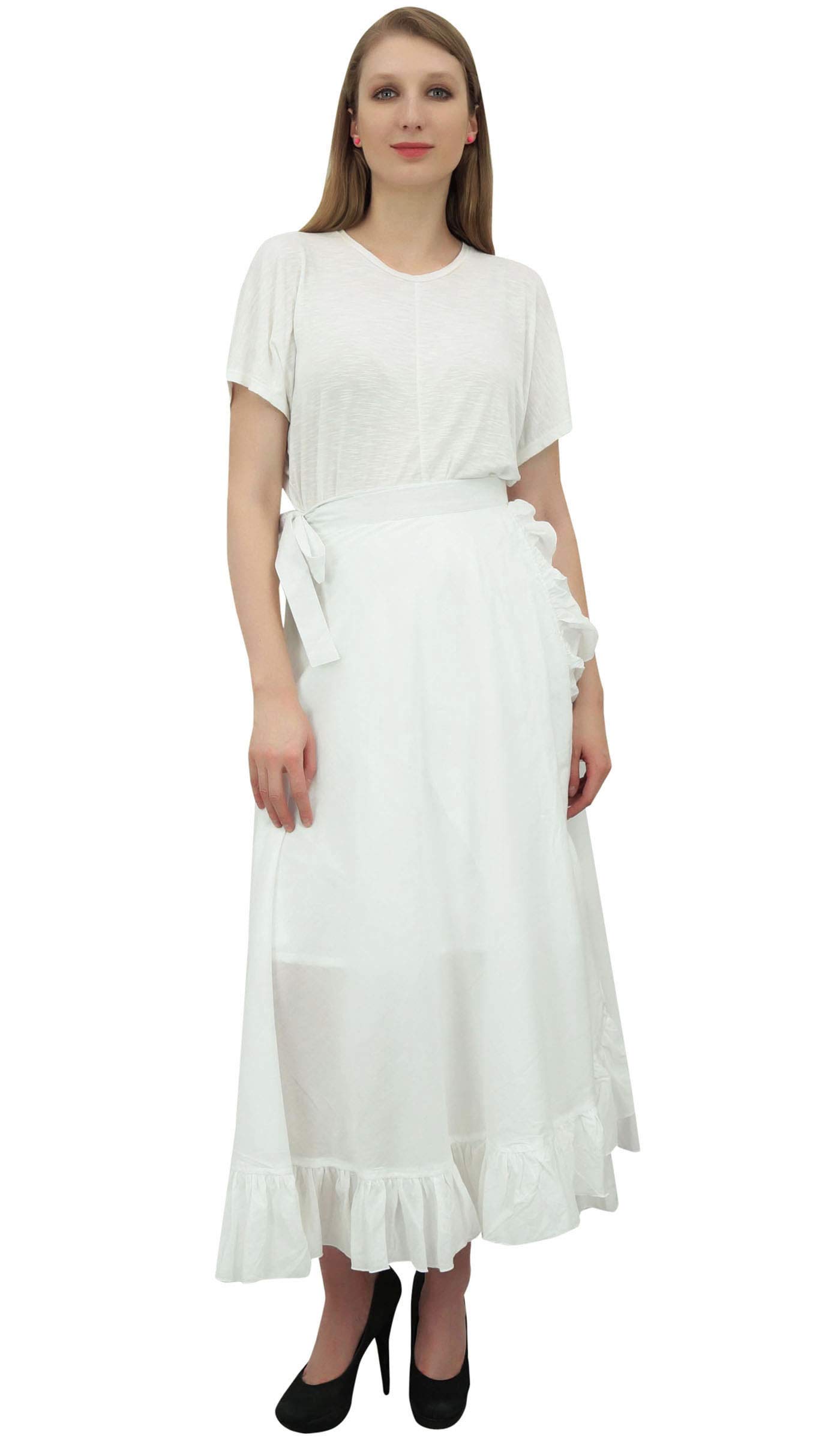 Women's Plus Size Solid Single Layer Cotton Magic Wrap Skirt - Flowy Ruffled Wrap Skirt for Casual Wear, Beach Cover-Up & Summer Outfits