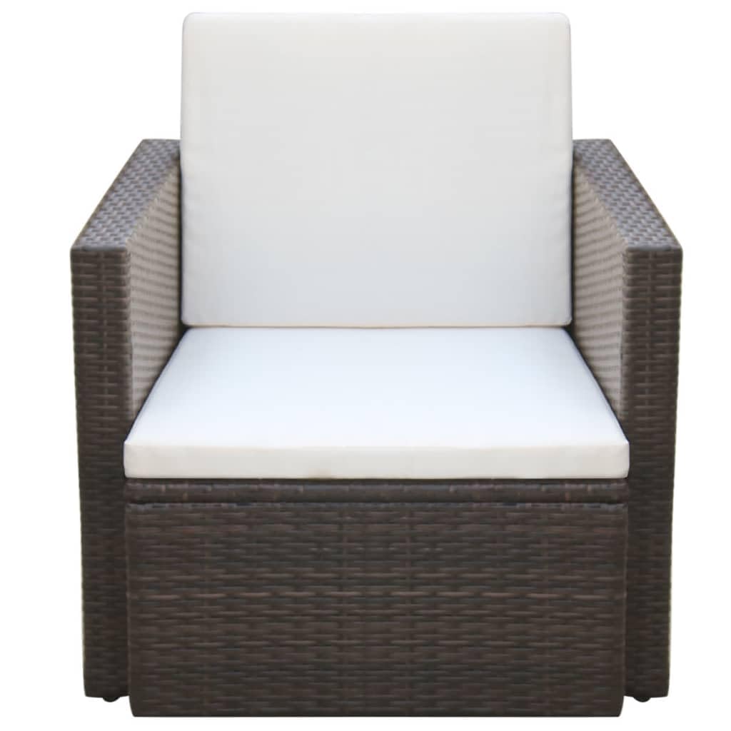 Brown Poly Rattan Patio Chair with Cushions & Pillows - Outdoor Garden, Poolside, or Balcony Relaxation Furniture