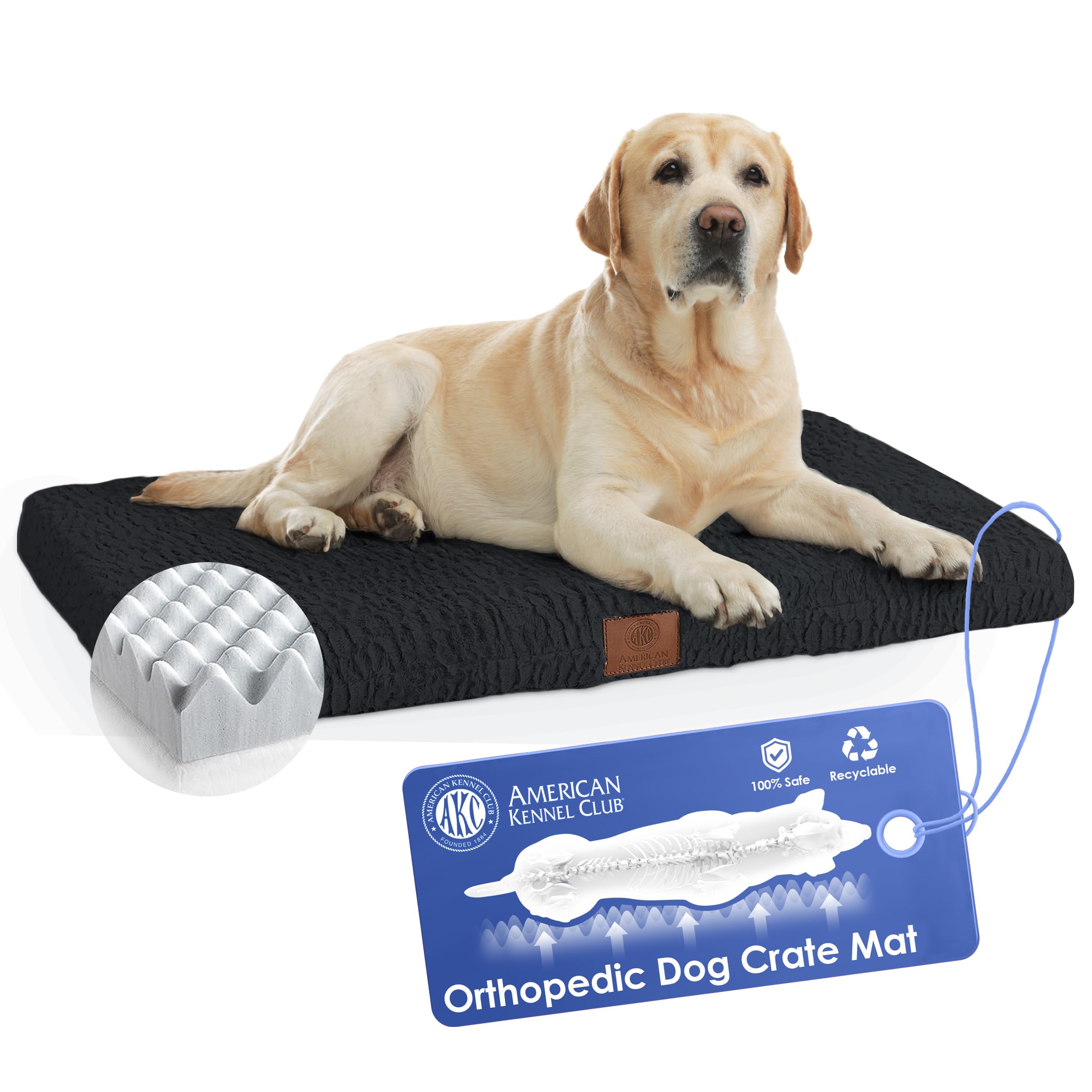 Orthopedic Memory Foam Dog Bed with Washable Cover - AKC Approved Pet Crate Mat for Joint Pain Relief, Non-Slip Bottom & Breathable Design (42x27 Inches, Black) - Perfect for Kennels, Crates & Elderly Dogs with Arthritis