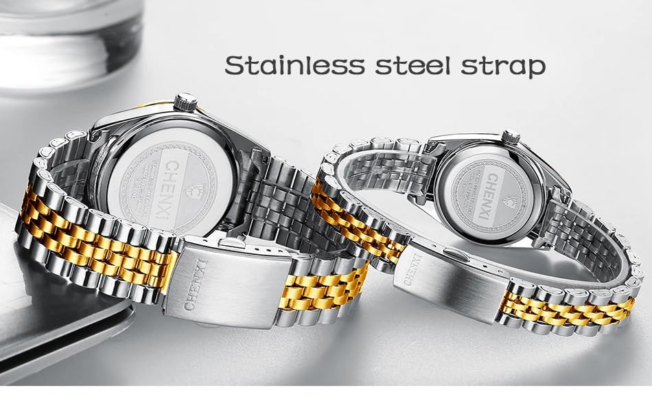 MASTOP Swiss Couple Watches - Luxury Gold Stainless Steel Waterproof Quartz Watch for Men & Women | Perfect for Anniversary Gifts, Date Nights & Romantic Occasions