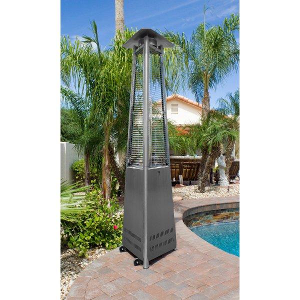 Commercial Outdoor Patio Heater with Tall Triangle Glass Tube - Perfect for Restaurants, Hotels, and Backyard Gatherings