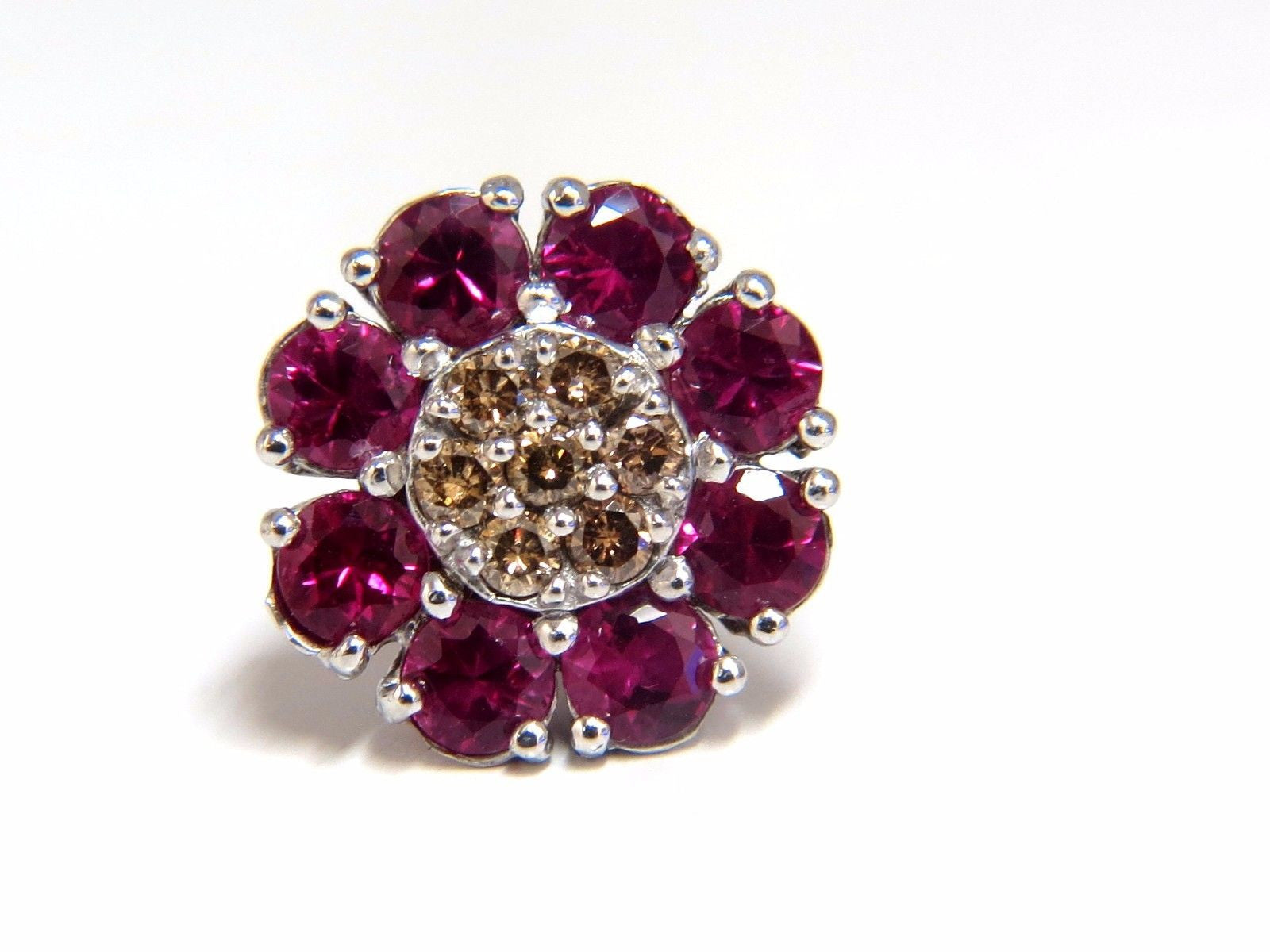 2.65ct Natural Fancy Color Diamond & Ruby Cluster Earrings in 14K Gold - Perfect for Weddings, Anniversaries & Special Occasions
