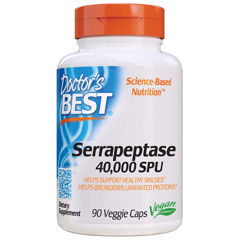 Doctor's Best Serrapeptase 40,000 SPU - Non-GMO, Vegan & Gluten Free Supplement for Sinus Support - 90 Capsules (Pack of 1) | Supports Respiratory Health & Immune System - Perfect for Allergy Season & Post-Workout Recovery