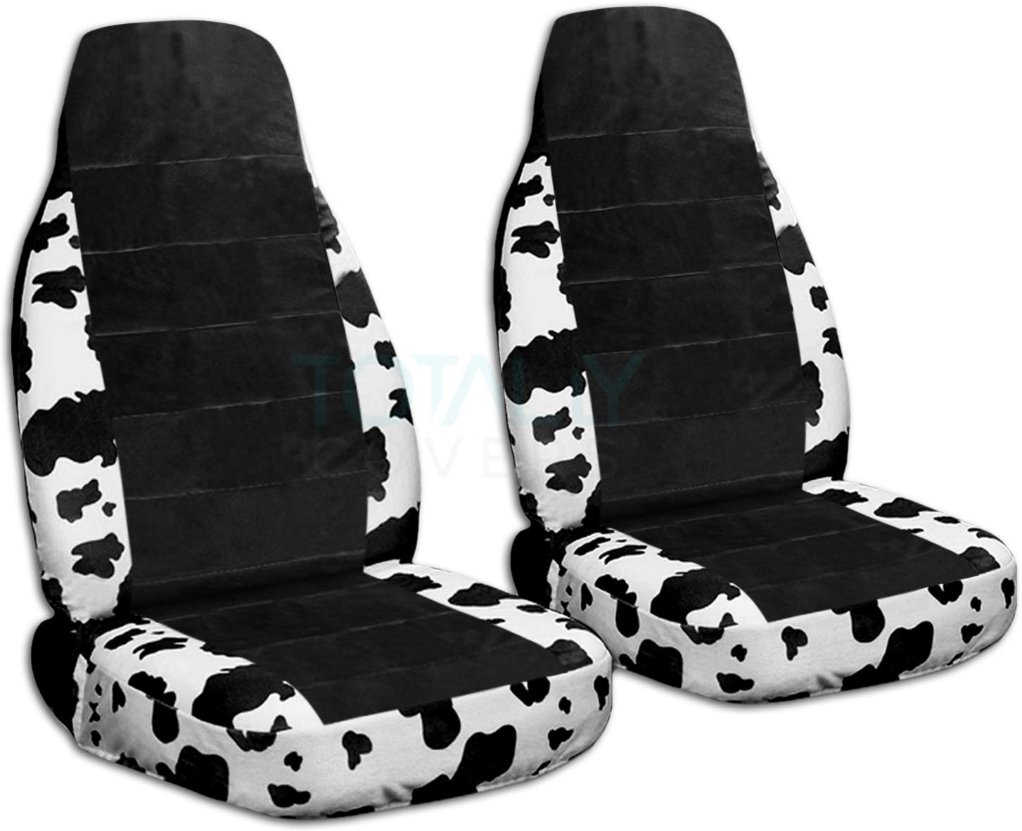 Universal Black Cow Print Car Seat Covers for Front Bucket Seats - Big Animal Pattern, Airbag & Seat Belt Compatible (30 Designs) - Perfect for Trucks, SUVs & Pet Owners