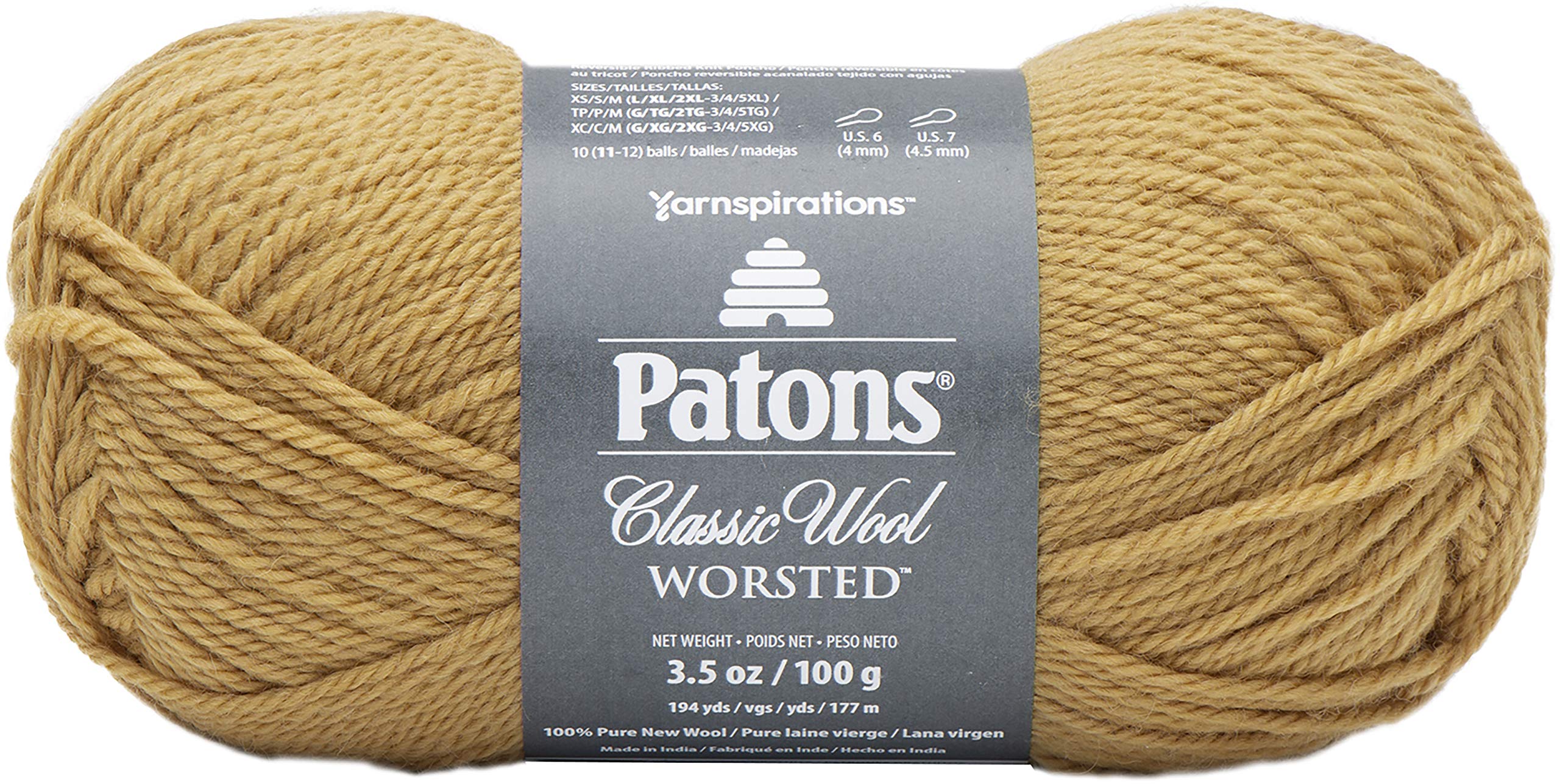 Patons Classic Wool Yarn - 100% Pure Wool Knitting Yarn for Sweaters, Scarves & Blankets - Honey Color - Soft & Warm Handmade Craft Supplies for Crochet & Knitting Projects