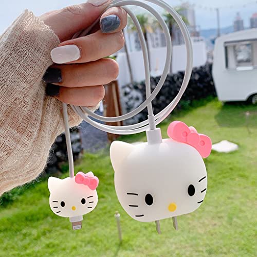3D Soft Silicone Protective Case Cover for iPhone 20W USB-C Power Adapter & Lightning Cable - Cute Cartoon White Cat Design - Fast Charging Compatible with iPhone 12/13/14/15 Series - Perfect for Home, Office & Travel Use