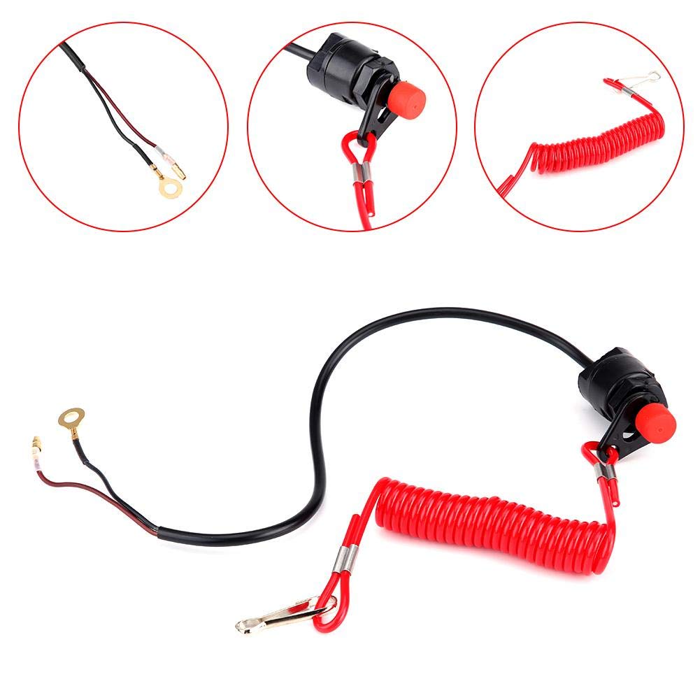 Waterproof Marine Safety Tether Switch - Engine Kill Stop Switch for Outboard Motors & Motorcycles - Durable Black & Red Emergency Lanyard - Perfect for Boating, Jet Ski, Lawn Mower & Powersports Safety