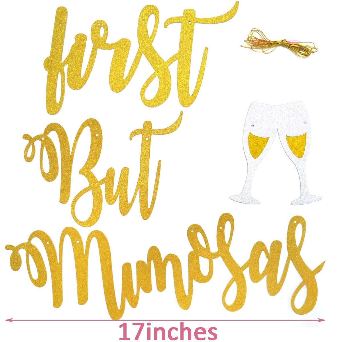 Elegant Gold Mimosa Bar Sign - 'But First Mimosas' Banner for Bridal Showers, Baby Showers & Champagne Brunches | Perfect for Weddings, Bachelorette Parties, Graduations & Birthday Celebrations | Stylish Party Decor & Photo Backdrop