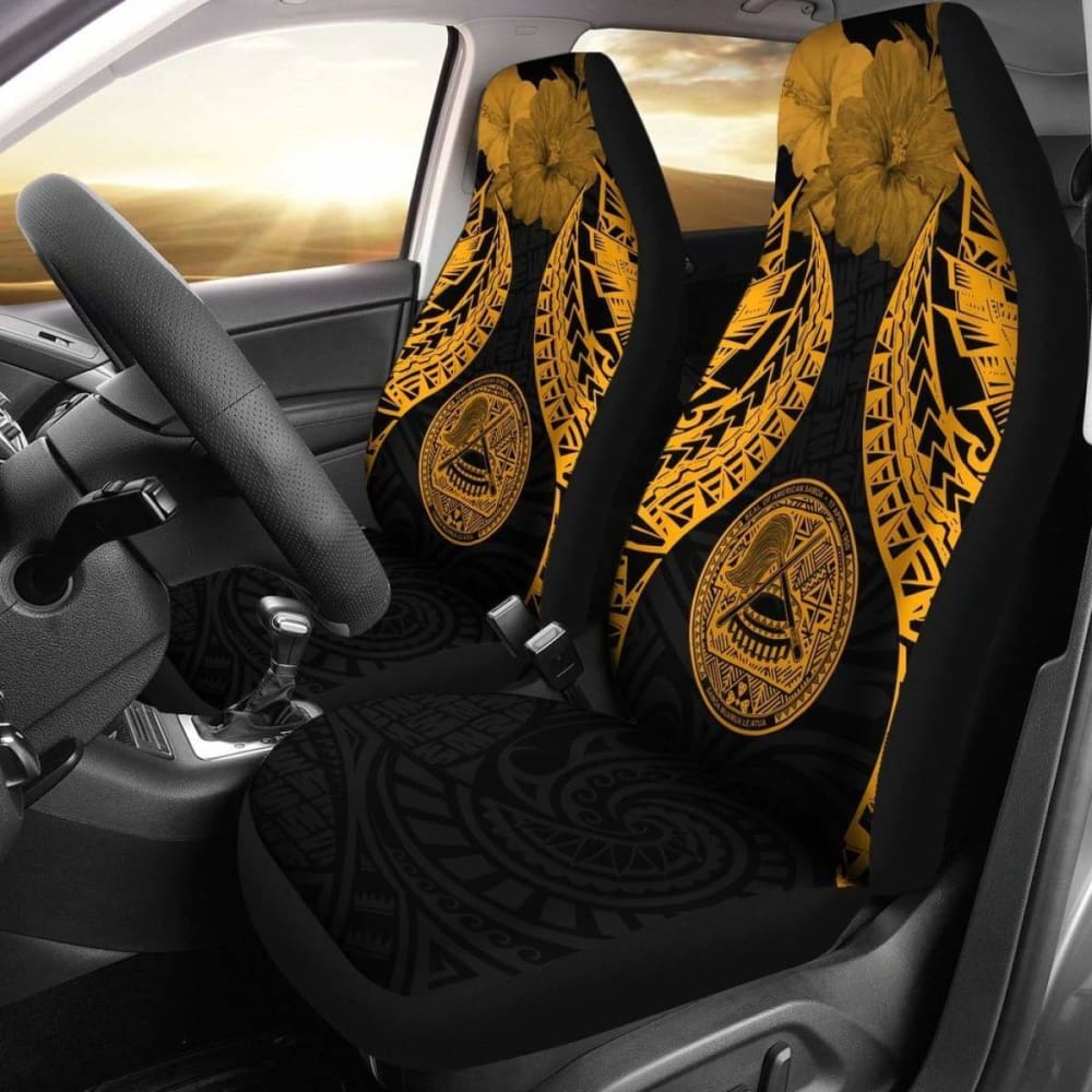 Premium American Samoa Polynesian Car Seat Covers with Pride Seal & Hibiscus Gold Design - 232125 | Durable & Stylish for Cars, Trucks & SUVs | Perfect for Tropical-Themed Vehicles & Cultural Enthusiasts