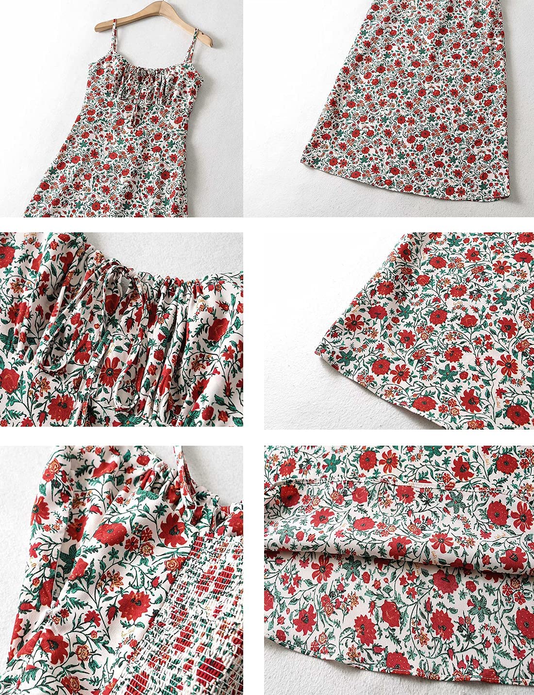Omoone Women's Floral Summer Dress - Low-Cut Square Neck Spaghetti Strap Tie Bodycon Dress | 90s Y2K Style | Perfect for Beach, Vacation, Date Night & Party Wear
