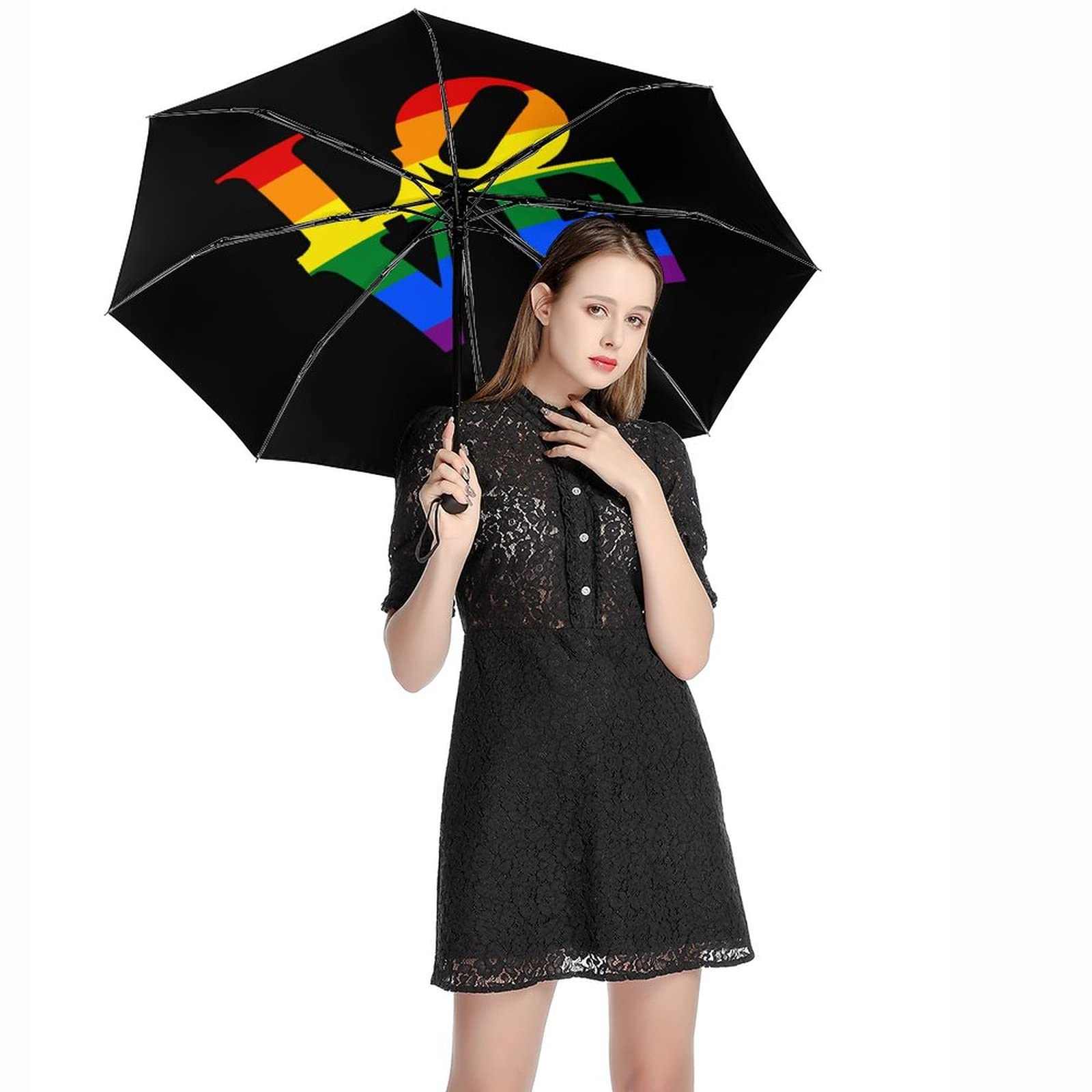 Rainbow Pride Folding Umbrella - Windproof Compact Travel Umbrella with UV Protection for LGBTQ+ Community | Perfect for Pride Parades, Festivals & Outdoor Events