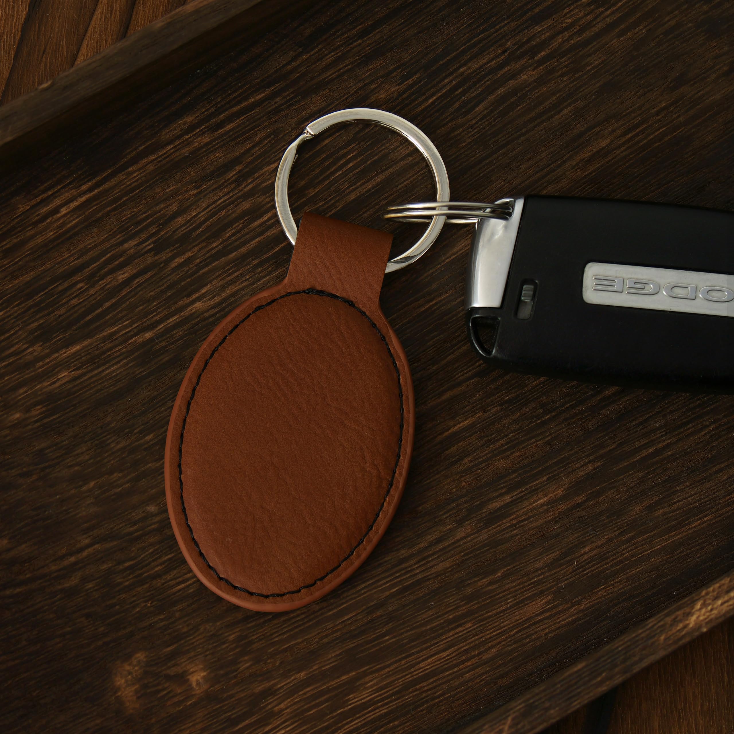 Personalized LaserGram Oval Keychain - Custom Engraved Tuna Fish Design (Dark Brown) | Unique Gift for Fishing Enthusiasts & Marine Lovers