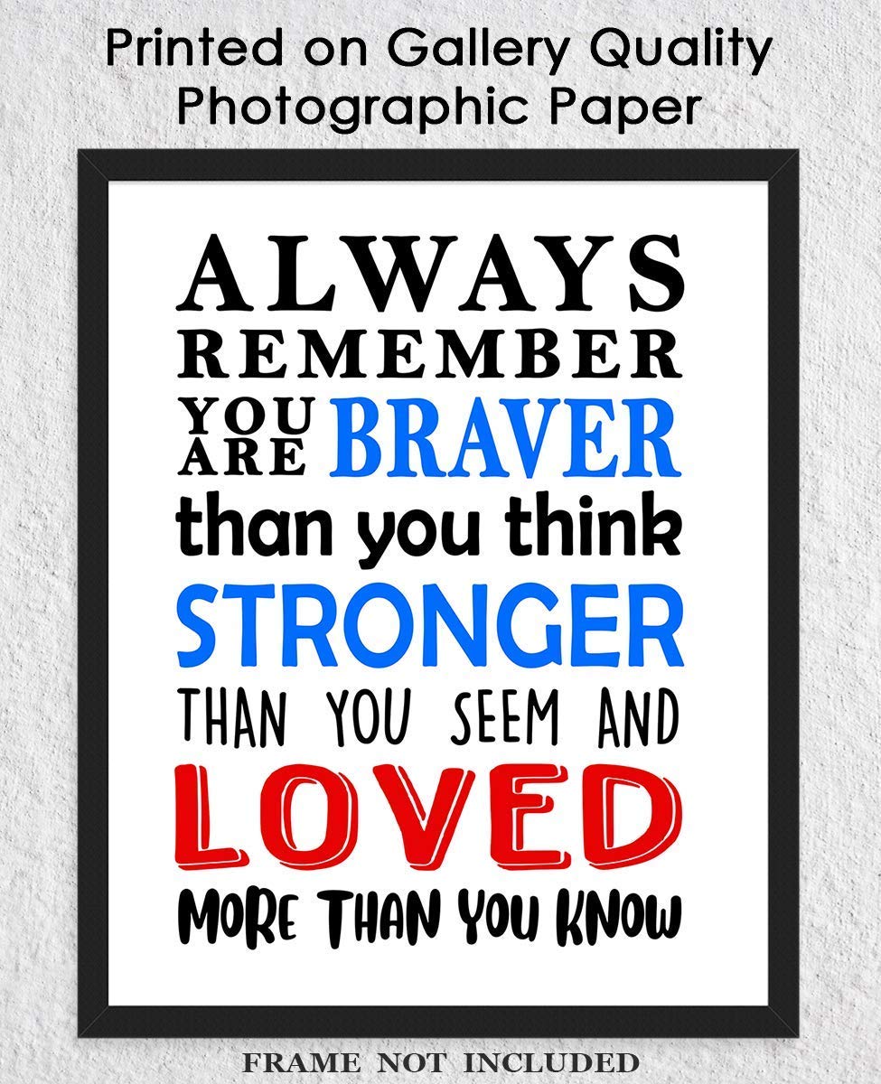 Motivational Wall Art Poster - 'You Are Braver Than You Think' 8x10 Inspirational Office Decor for Men, Women & Kids - Positive Affirmations for Home, Bedroom & Classroom