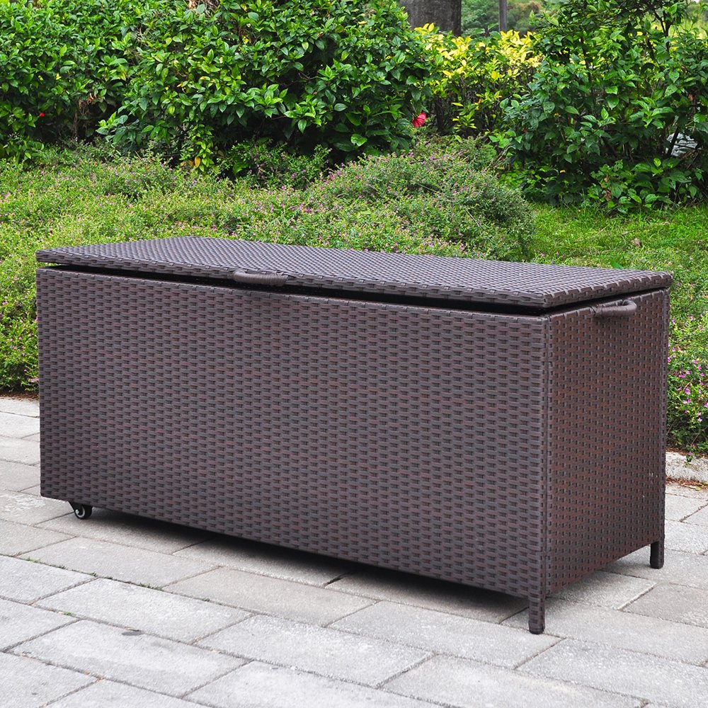 ART TO REAL Heavy Duty Outdoor Storage Box - Aluminum Frame Wicker Deck Box with Bench Seat, Garden Container for Patio Cushions & Pool Accessories | Perfect for Backyard, Poolside & Deck Storage