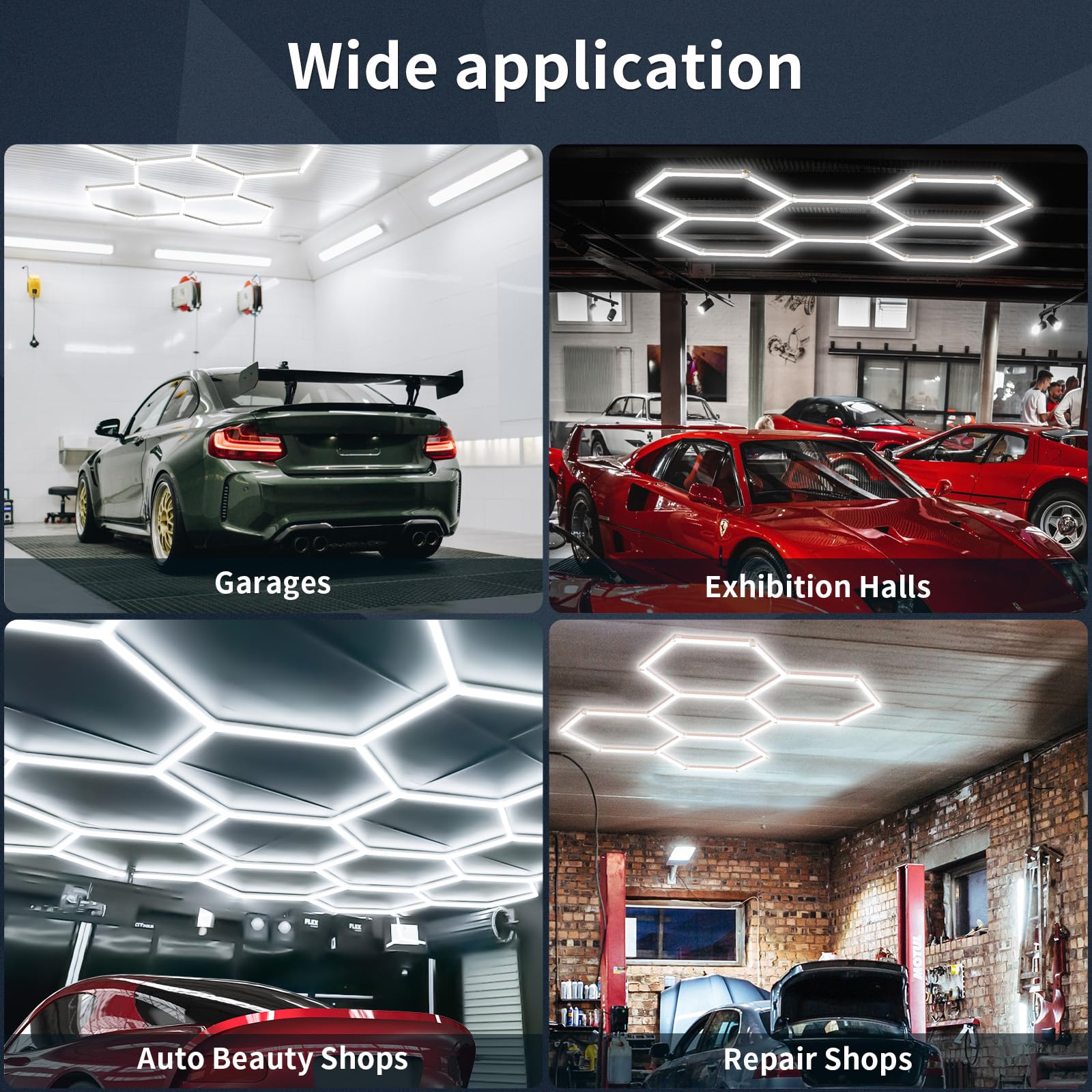 Hexagon LED Garage Light 25 Pack - 200W 30000LM 6500K Bright White Hexagonal Lights for Garage, Basement, Warehouse | Dimmable Shop Lighting for Auto Detailing, Car Workshop & Industrial Spaces