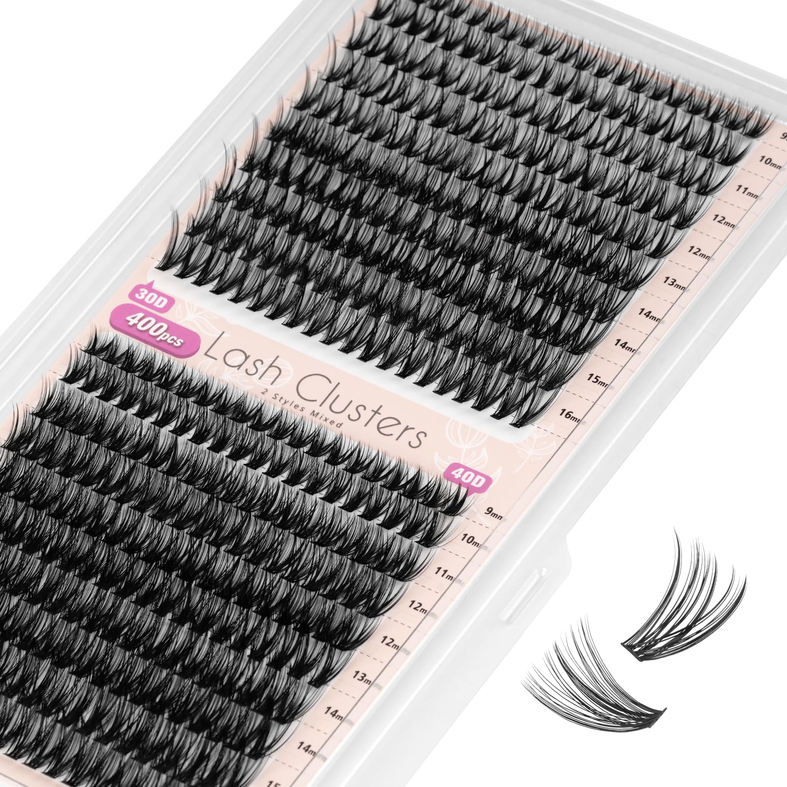 400pcs 30D+40D Natural Handmade Cluster Eyelash Extensions - C Curl 0.07mm Soft False Lashes (9-16mm) for Volume Lash Look | Perfect for Bridal, Party & Everyday Wear