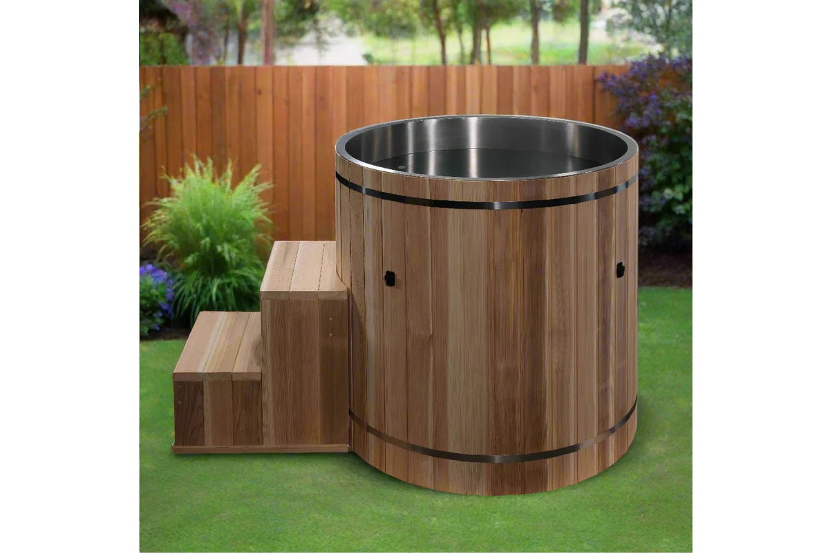 Premium Cold Therapy Pacific Cedar Barrel with Marine Grade 316 Stainless Steel Interior - Perfect for Post-Workout Recovery, Spa Relaxation & Hydrotherapy at Home