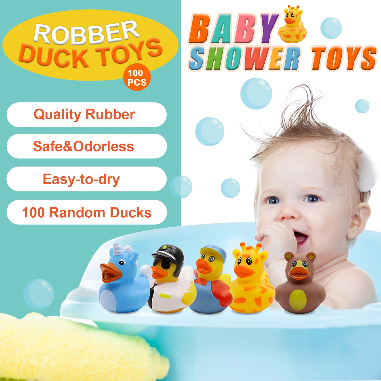 100 Pack Bulk Rubber Duck Bath Toys - Fun Floating Ducks for Kids, Baby Showers, Birthday Gifts & Classroom Prizes | Perfect for Pool, Beach, Summer Parties & Jeep Decorations | Durable Bathtub, Party Favors & Water Play Toys