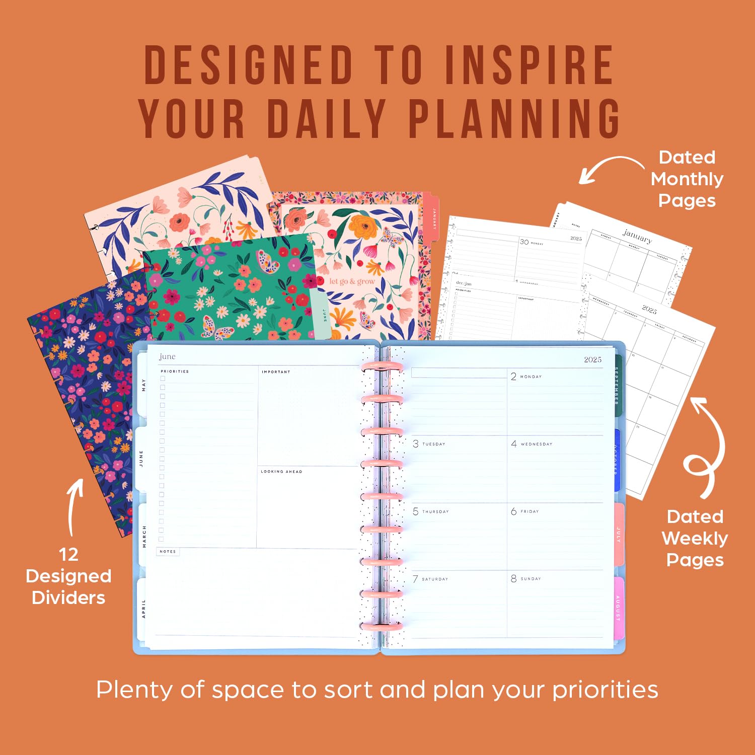 Happy Planner Disc-Bound 12-Month Planner 2025 - Daily Weekly Monthly Organizer, Classic Size (7