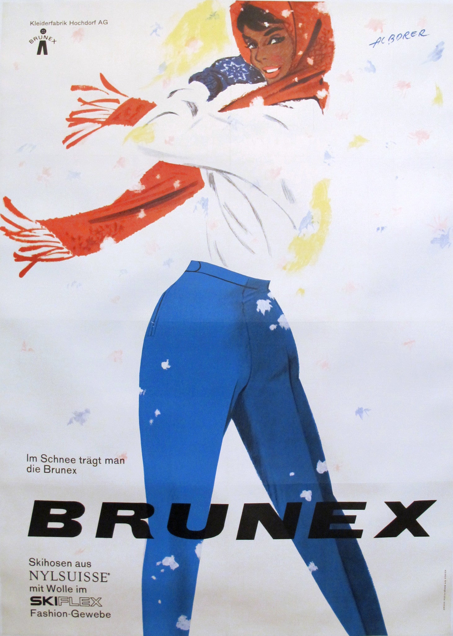 1959 Vintage Swiss Ski Poster by Brunex - Authentic Retro Skiing Art for Home & Office Decor | Perfect for Ski Resorts, Chalets & Winter Sports Enthusiasts