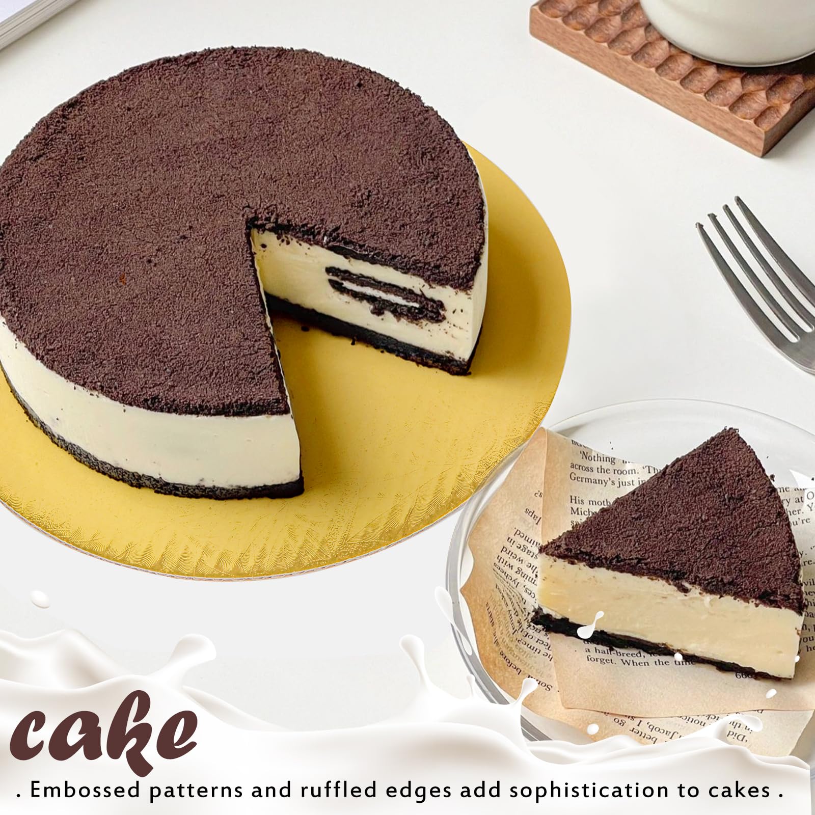 40 Pack 10 Inch Round Disposable Cake Boards - Corrugated Cardboard Cake Plate Circles for Baking, Decorating & Serving - Gold (Ideal for Birthday, Wedding & Party Desserts)