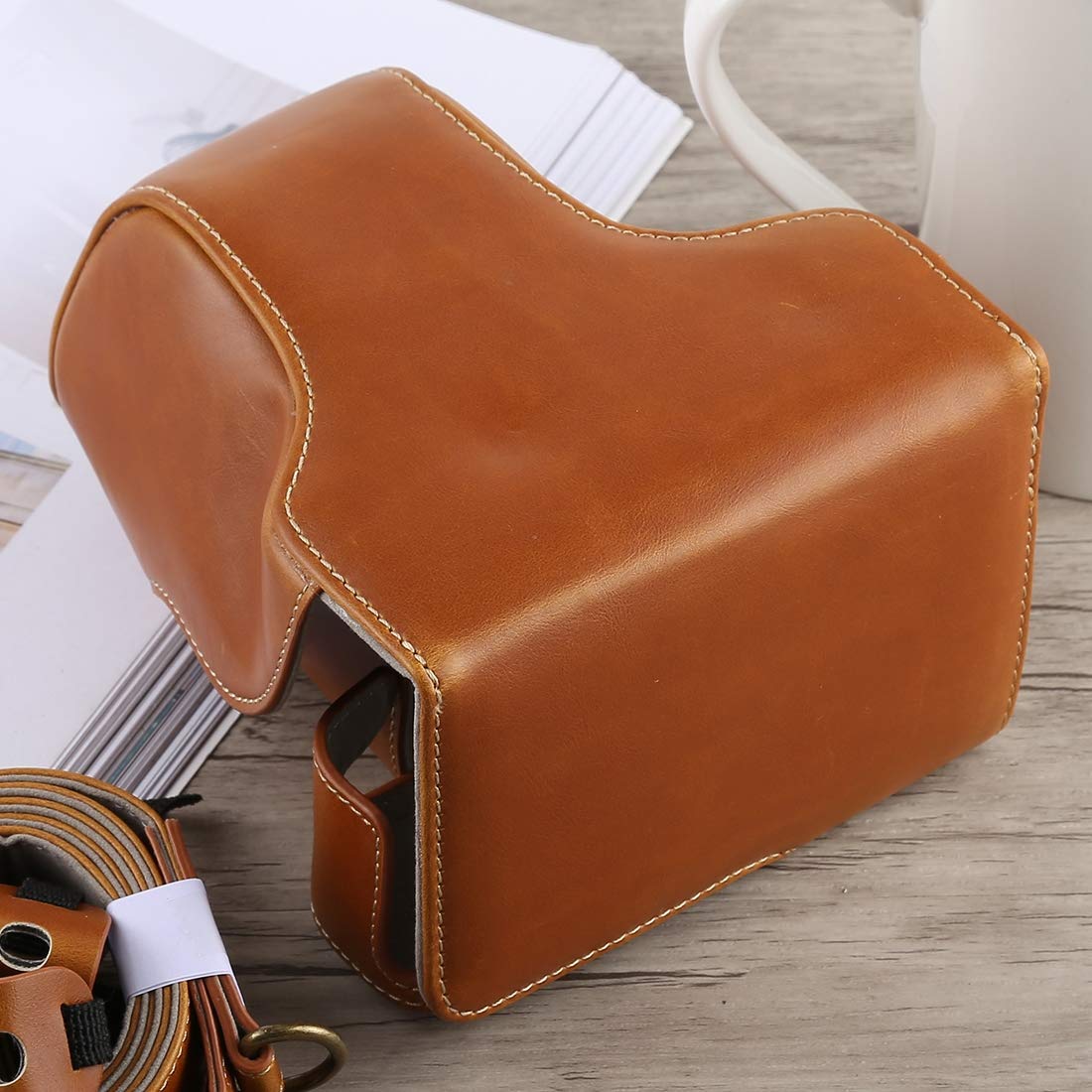 Yiherone Full Body PU Leather Camera Bag with Adjustable Strap for Fujifilm X-A5 - Waterproof Protective Case (Black/Brown) | Perfect for Travel, Hiking & Outdoor Photography