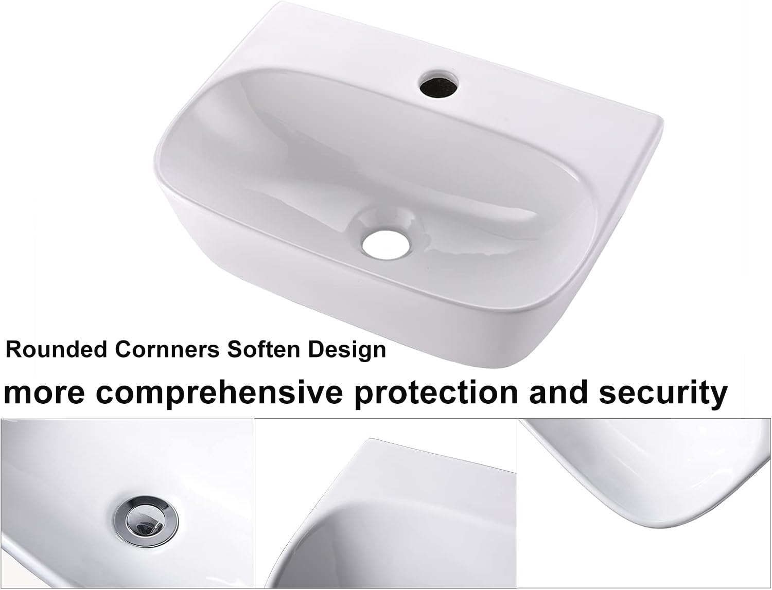 Friho Small Wall Mount Bathroom Sink - Modern White Porcelain Ceramic Vessel Vanity for Powder Room, Guest Bath & Tiny Homes - Space-Saving Compact Lavatory Design