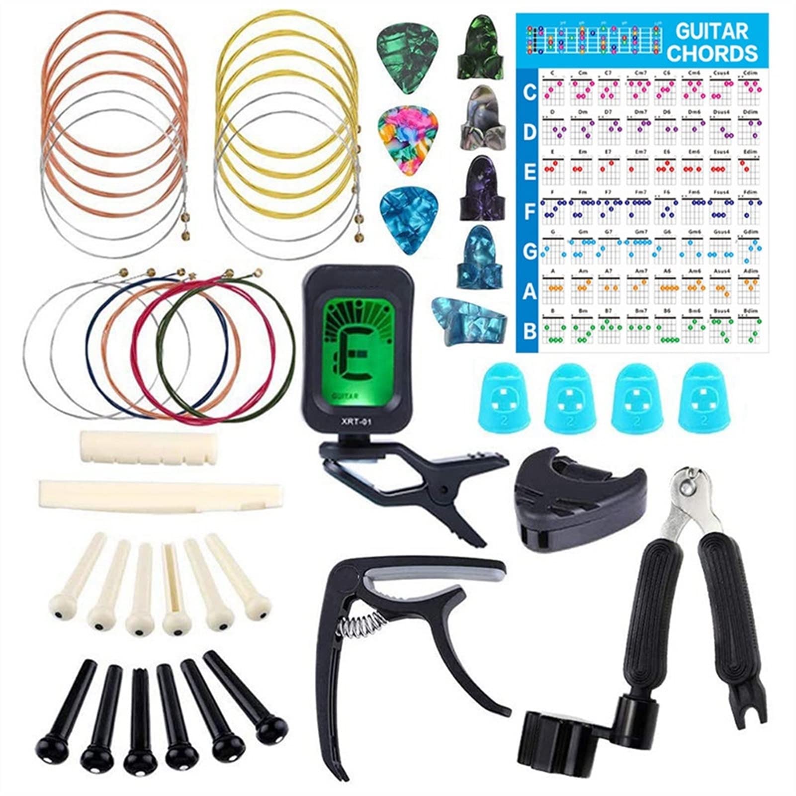 **ZENGXUE Professional Guitar Tool Kit - Strings, Picks, Capo, Tuner, Bridge Pins & More - Essential Luthier Accessories for Guitar Maintenance & Performance**    *(Perfect for Musicians, Guitarists, and Luthiers – Ideal for String Replacement, Tuning, and On-Stage Performances!)*