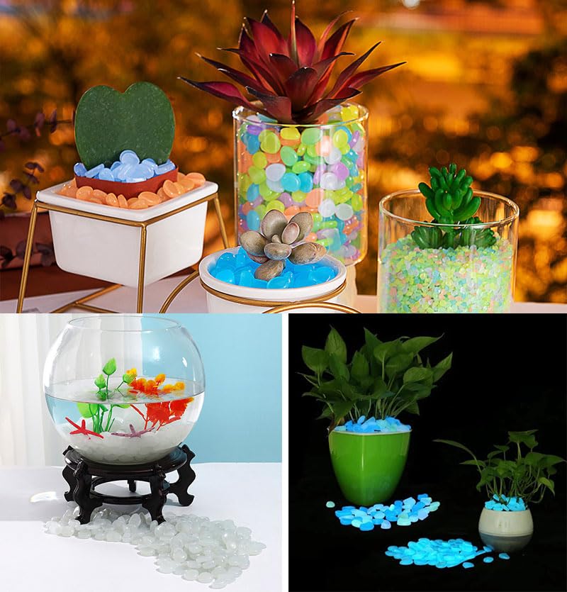 1000Pcs Glow in The Dark Pebbles - Luminous Stones for Aquarium, Fish Tank, Garden, Lawn, Walkway & Plant Pots - Perfect for Nighttime Decoration & Outdoor Lighting