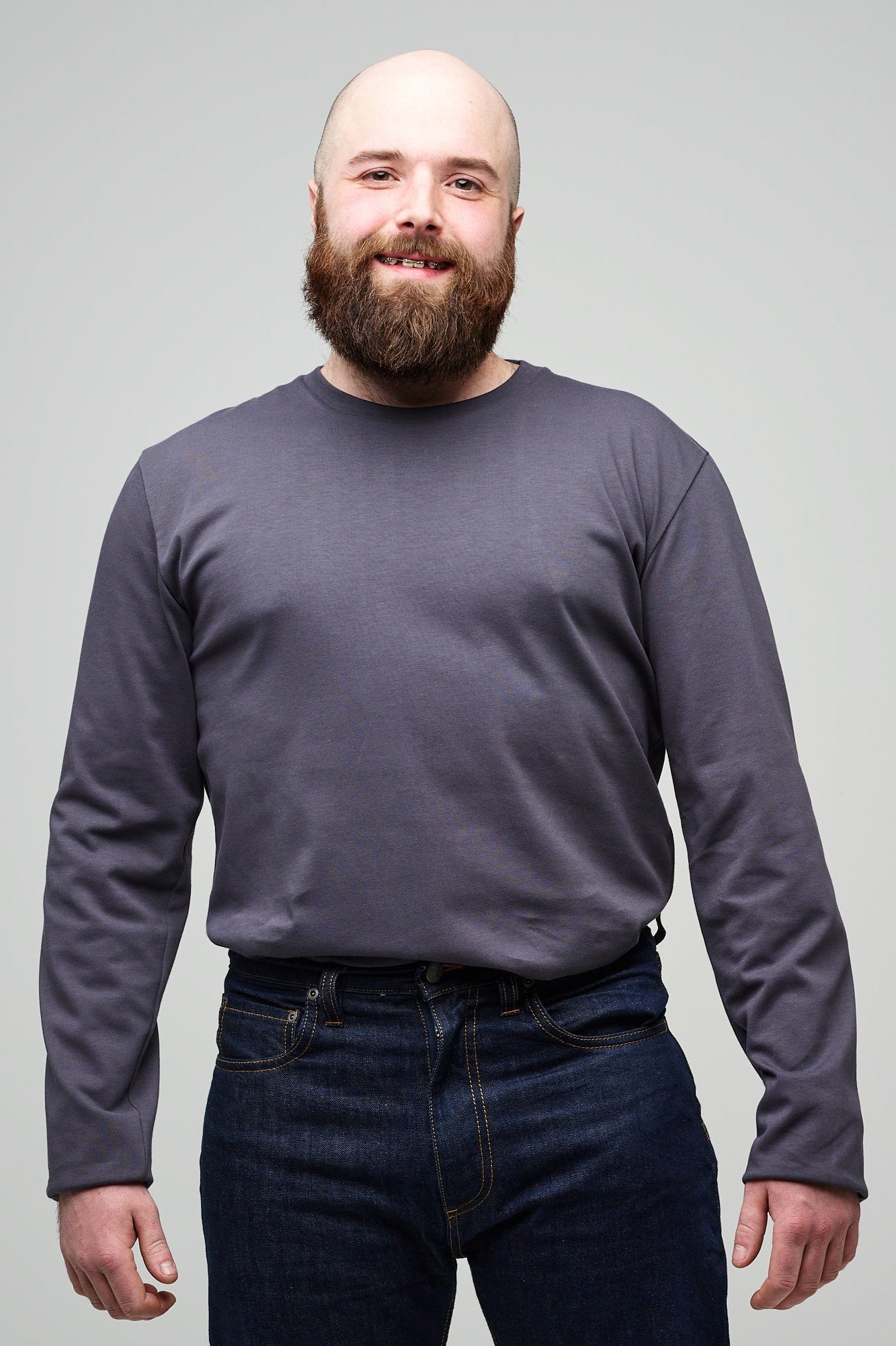 Premium Men's Long Sleeve T-Shirt - Soft Cotton Crew Neck Tee - Slate Grey - Casual & Work Wear - Ideal for Everyday Comfort & Layering