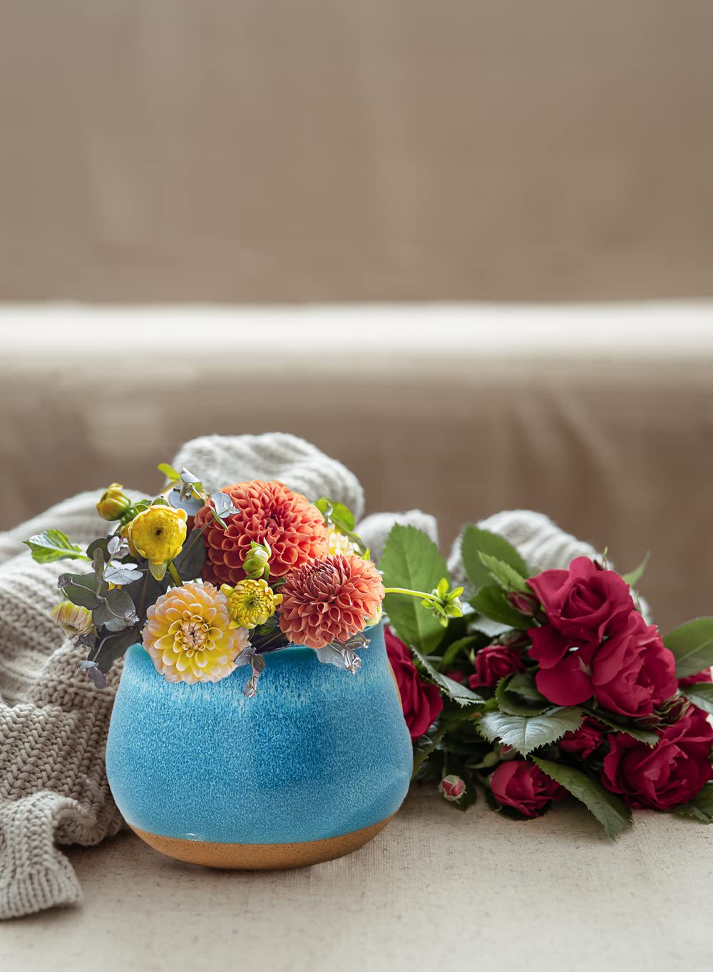 Set of 12 Light Blue Ceramic Flower Vases - 5